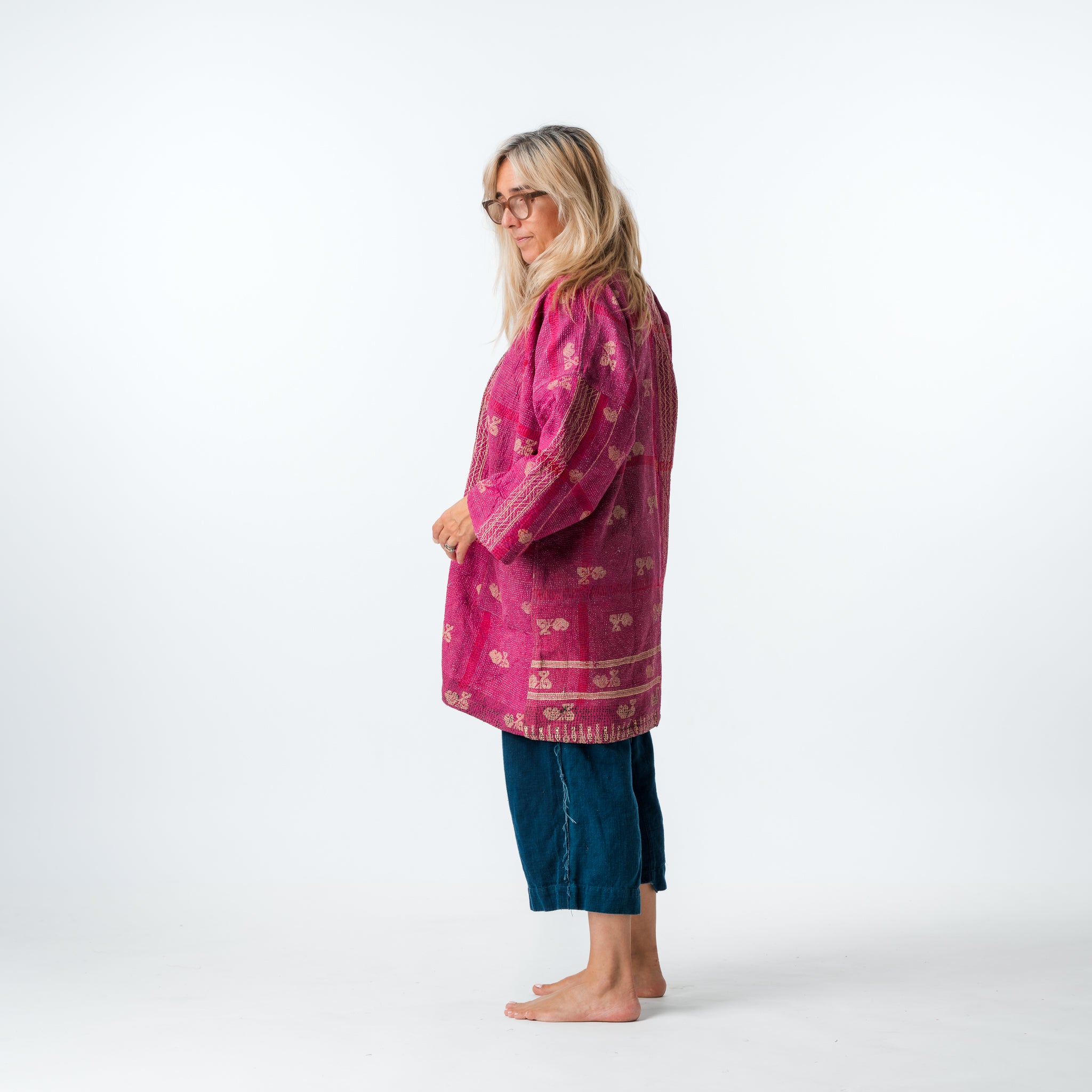 Reversible Vintage Kantha Coat Pink 