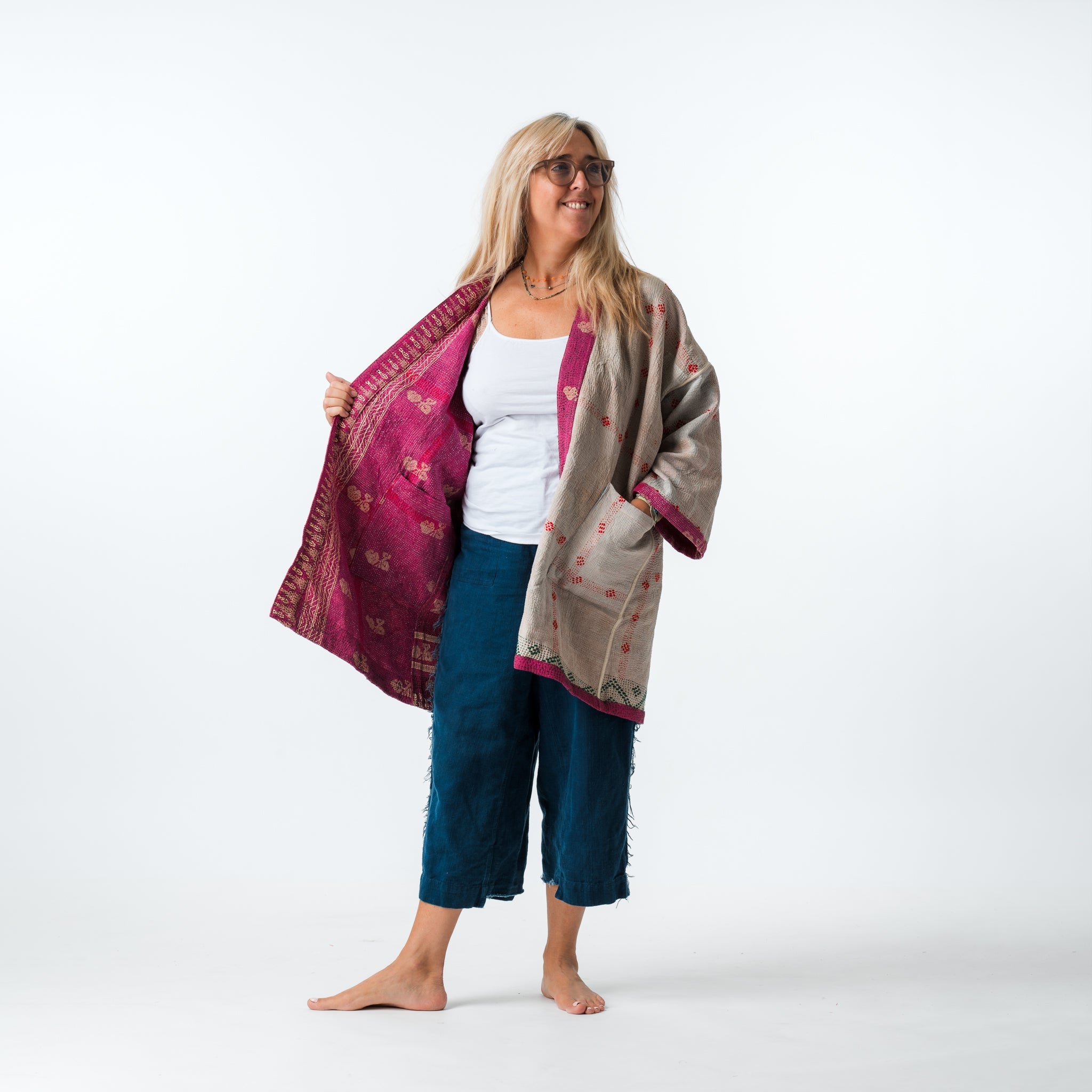 Reversible Vintage Kantha Coat Pinks 