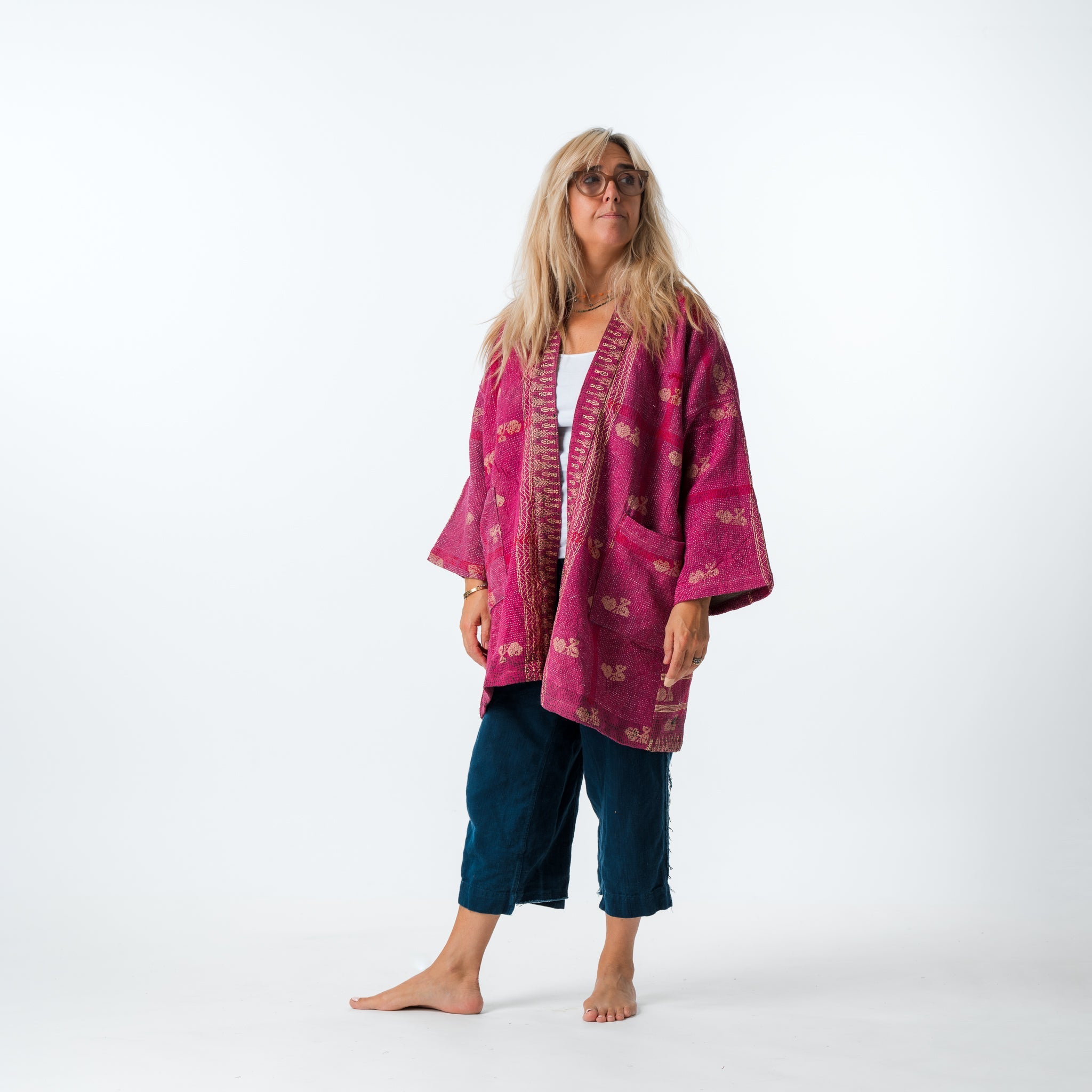 Reversible Vintage Kantha Coat Pinks 