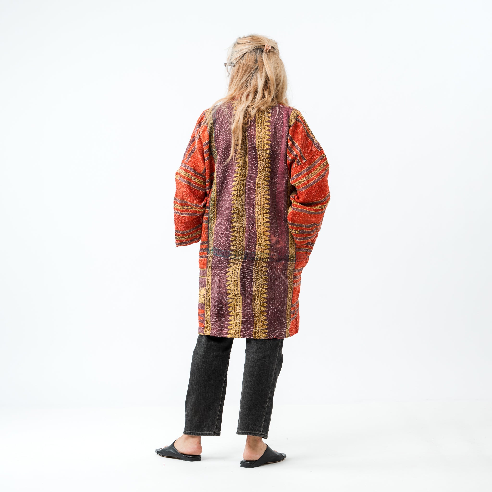 Reversible Vintage Kantha Coat Red & White 