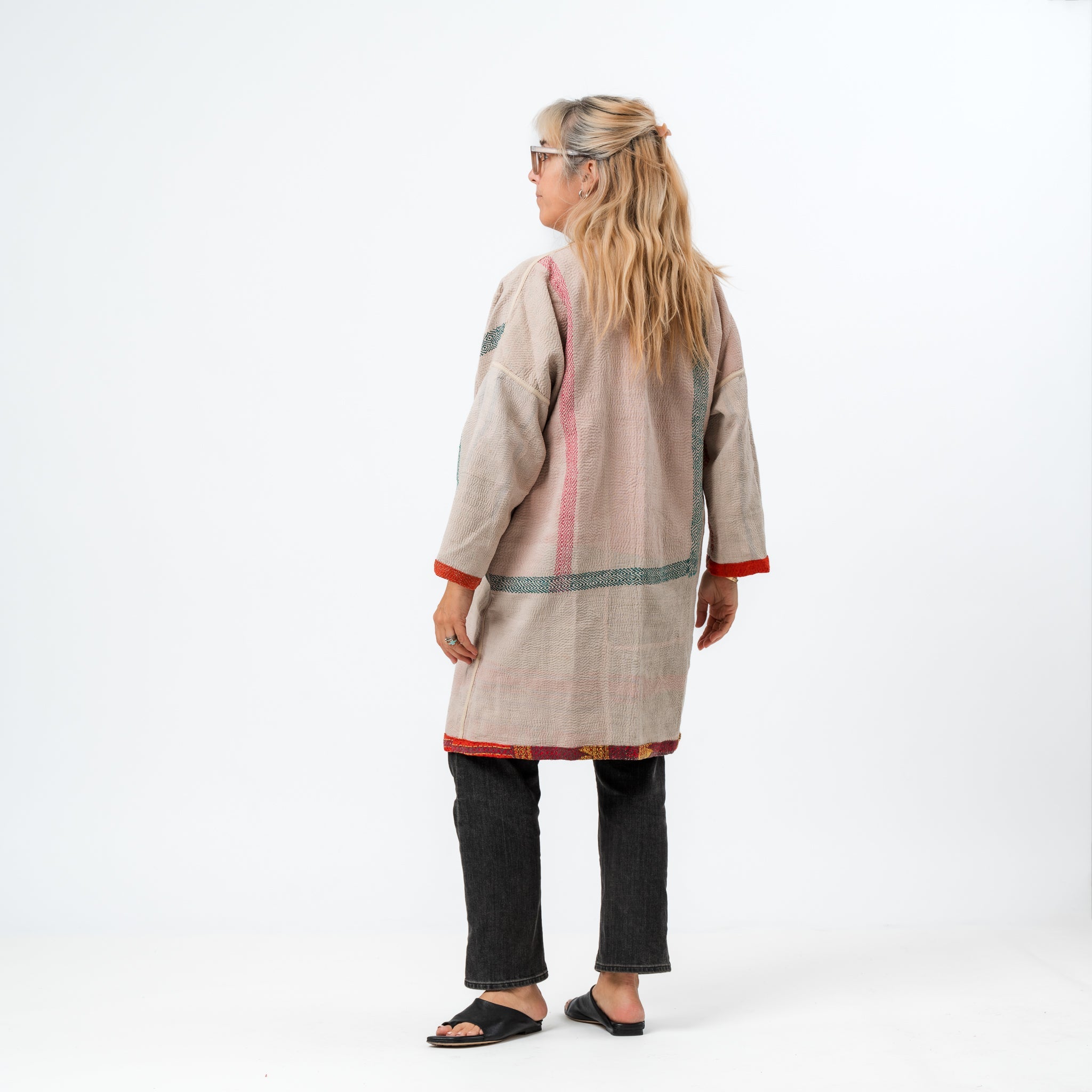 Reversible Vintage Kantha Coat Red & White 