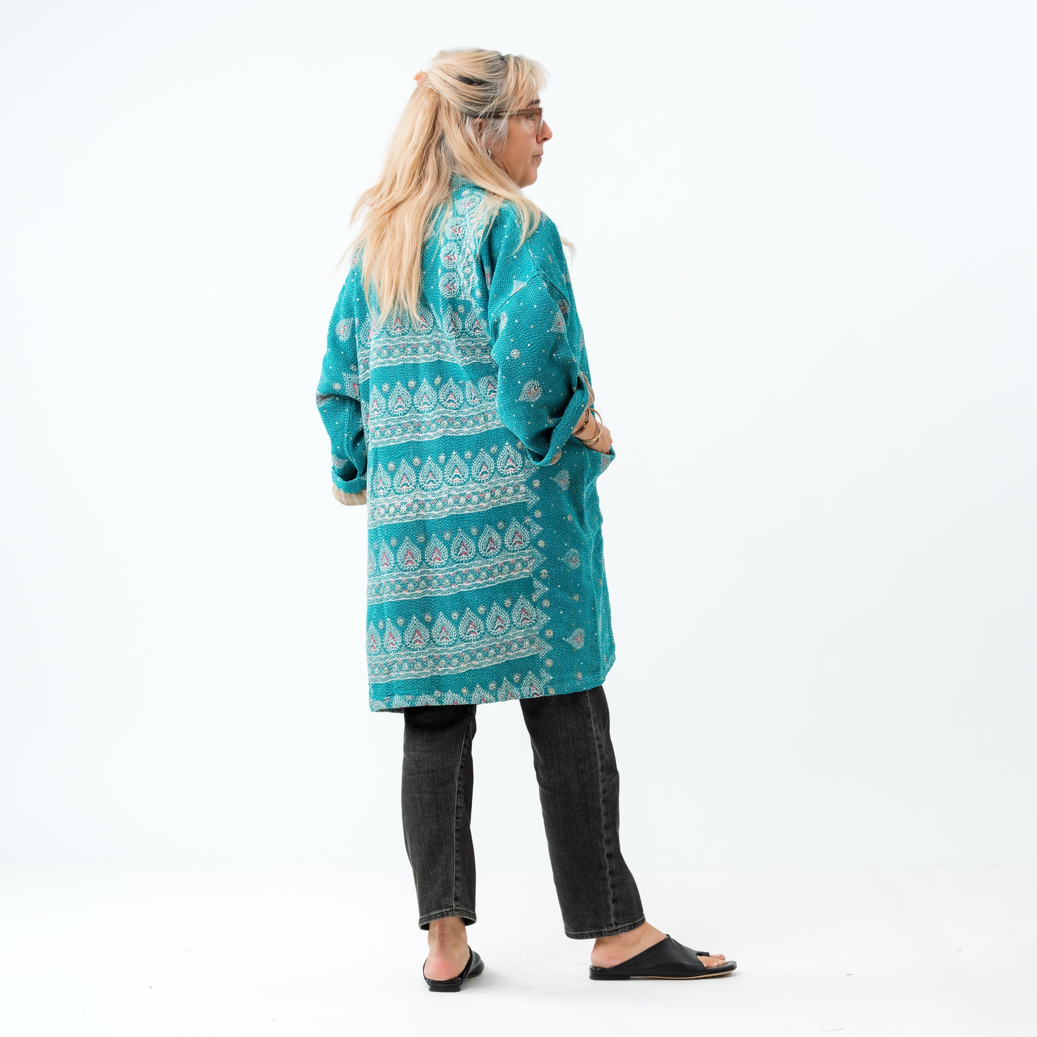 Reversible Vintage Kantha Coat Teal 