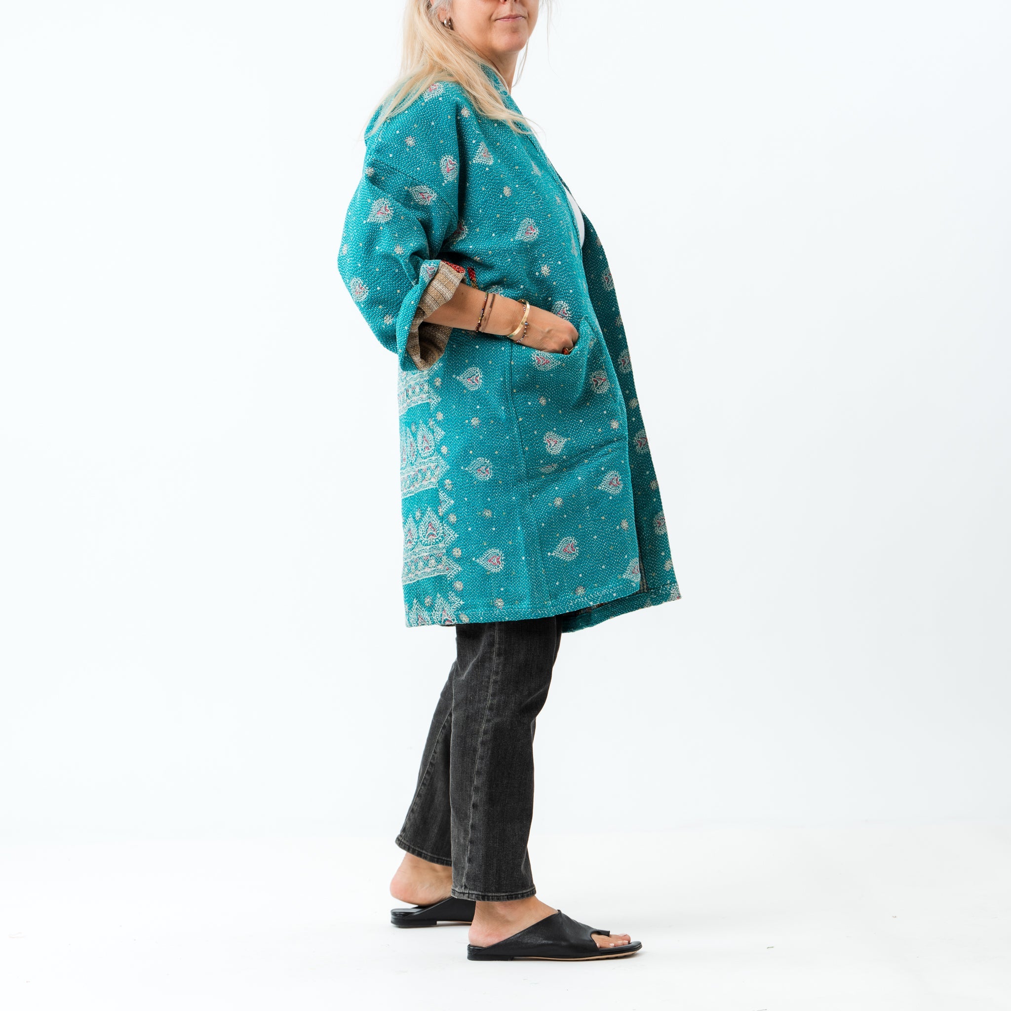 Reversible Vintage Kantha Coat Teal 