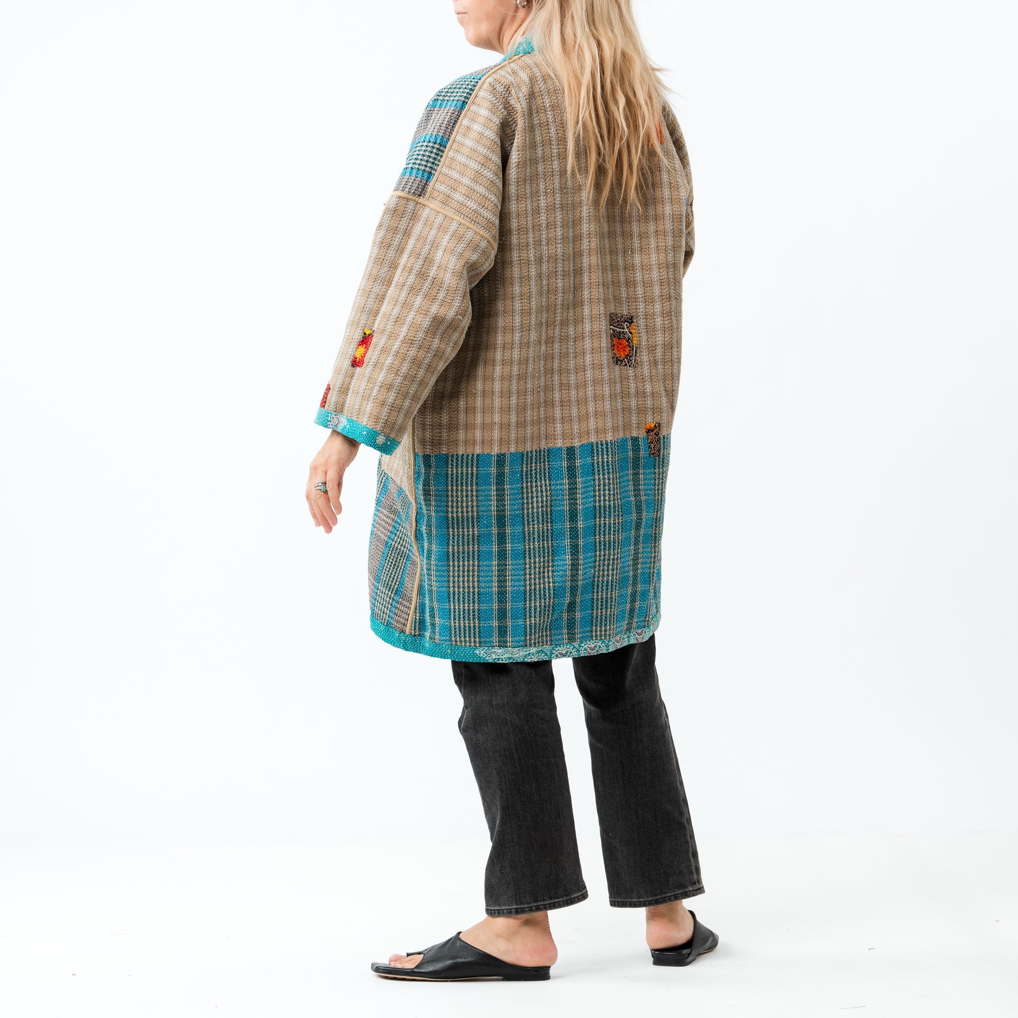 Reversible Vintage Kantha Coat Teal 