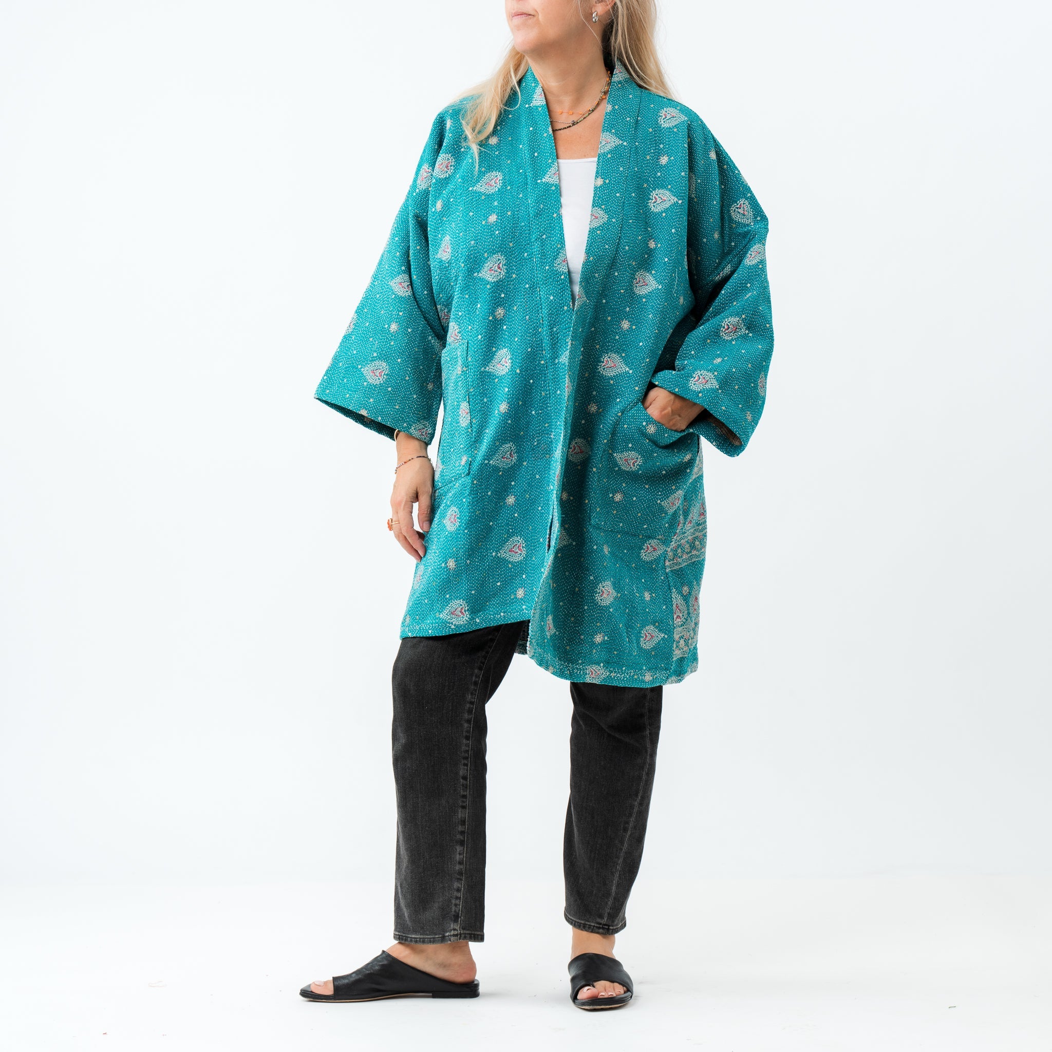 Reversible Vintage Kantha Coat Teal 