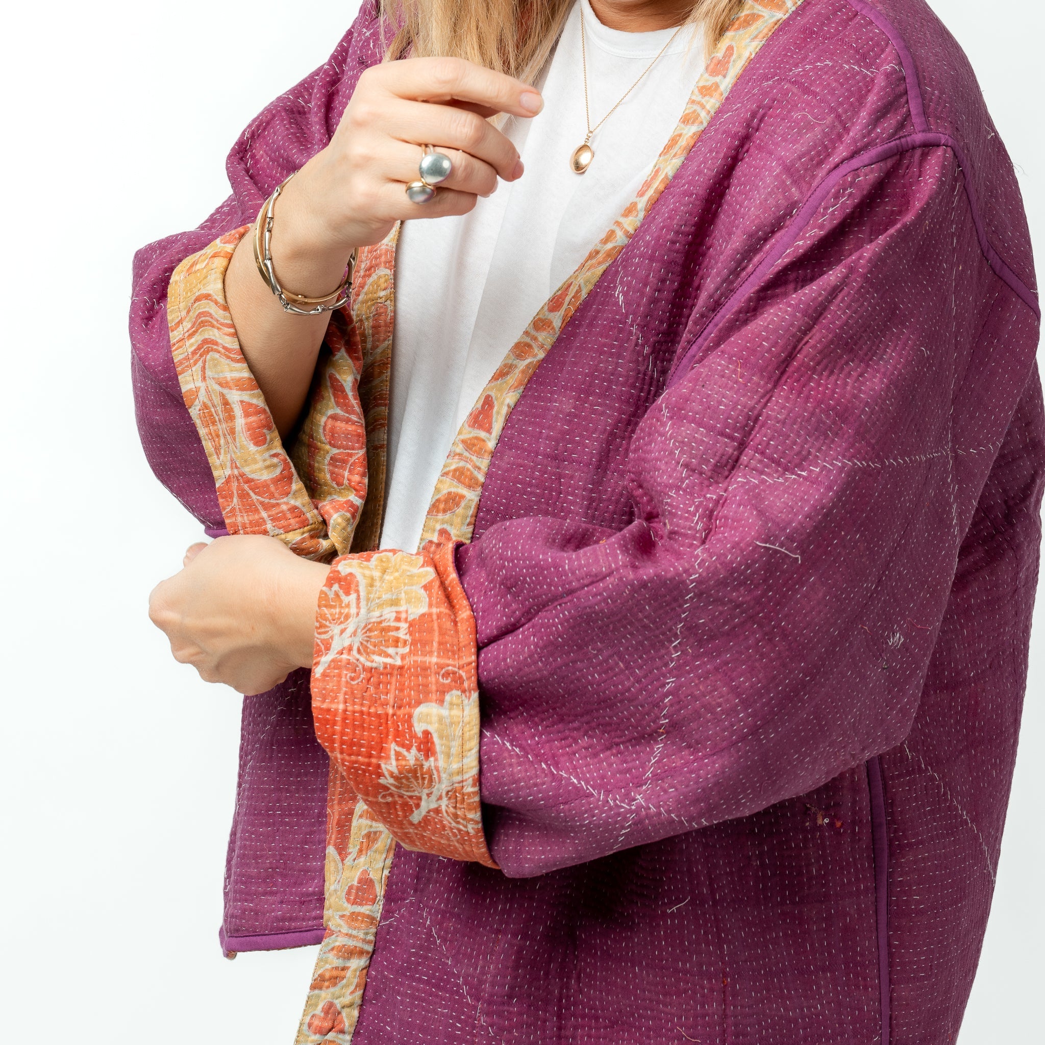 Reversible Vintage Kantha Kimono Coat 1 