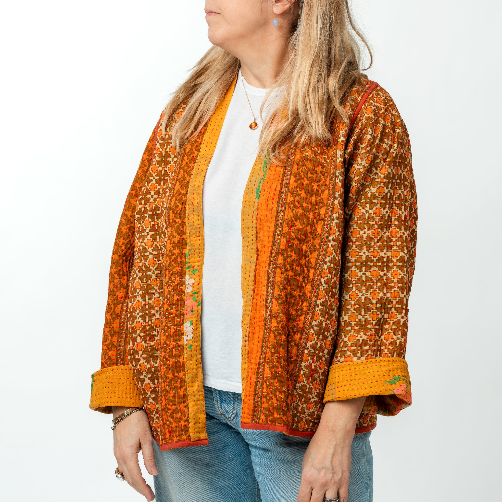 Reversible Vintage Kantha Kimono Coat 10 