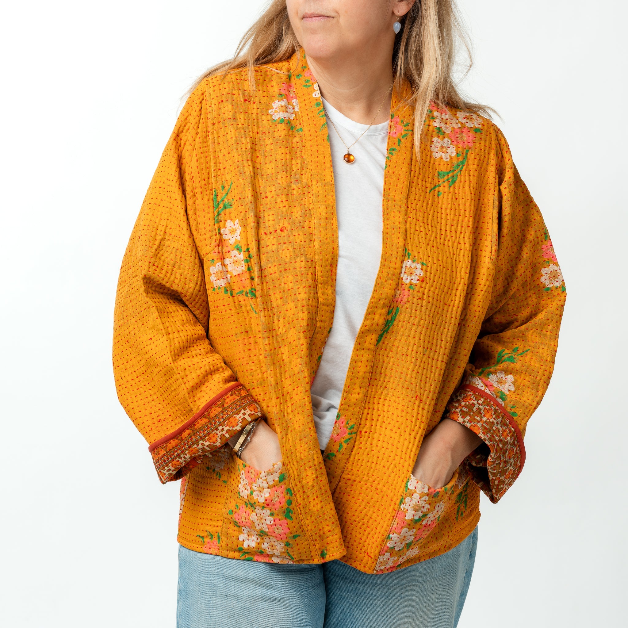 Reversible Vintage Kantha Kimono Coat 12 