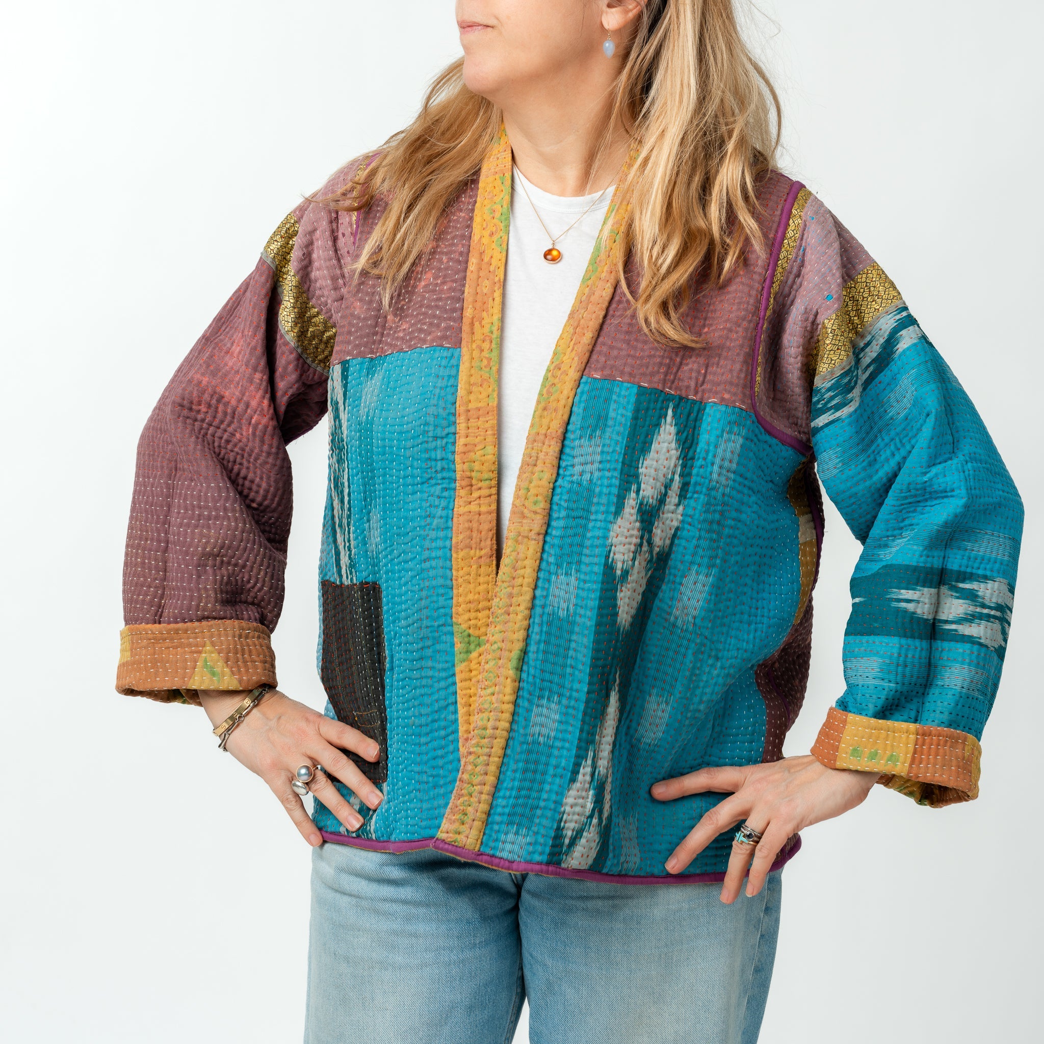 Reversible Vintage Kantha Kimono Coat 13 