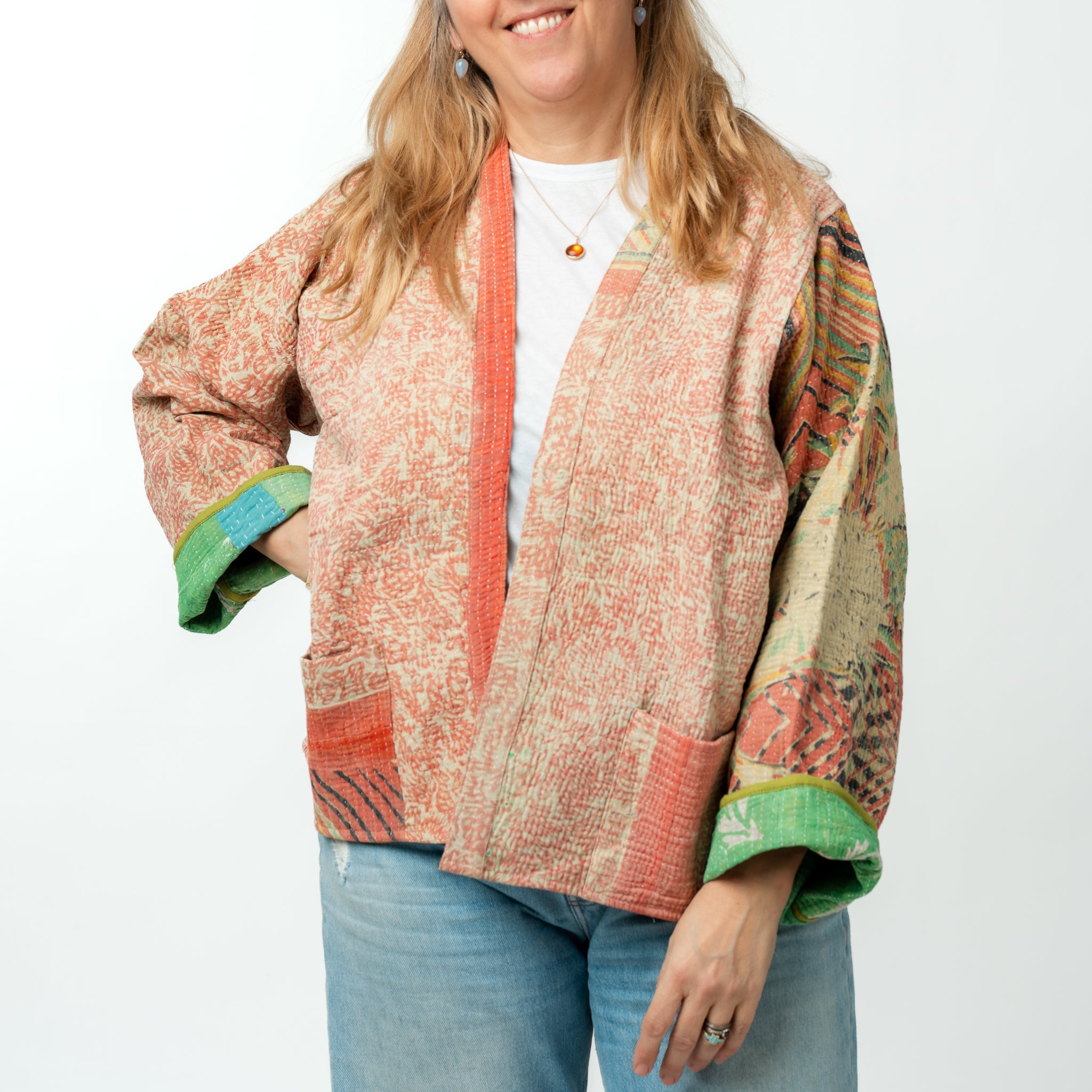 Reversible Vintage Kantha Kimono Coat 15 