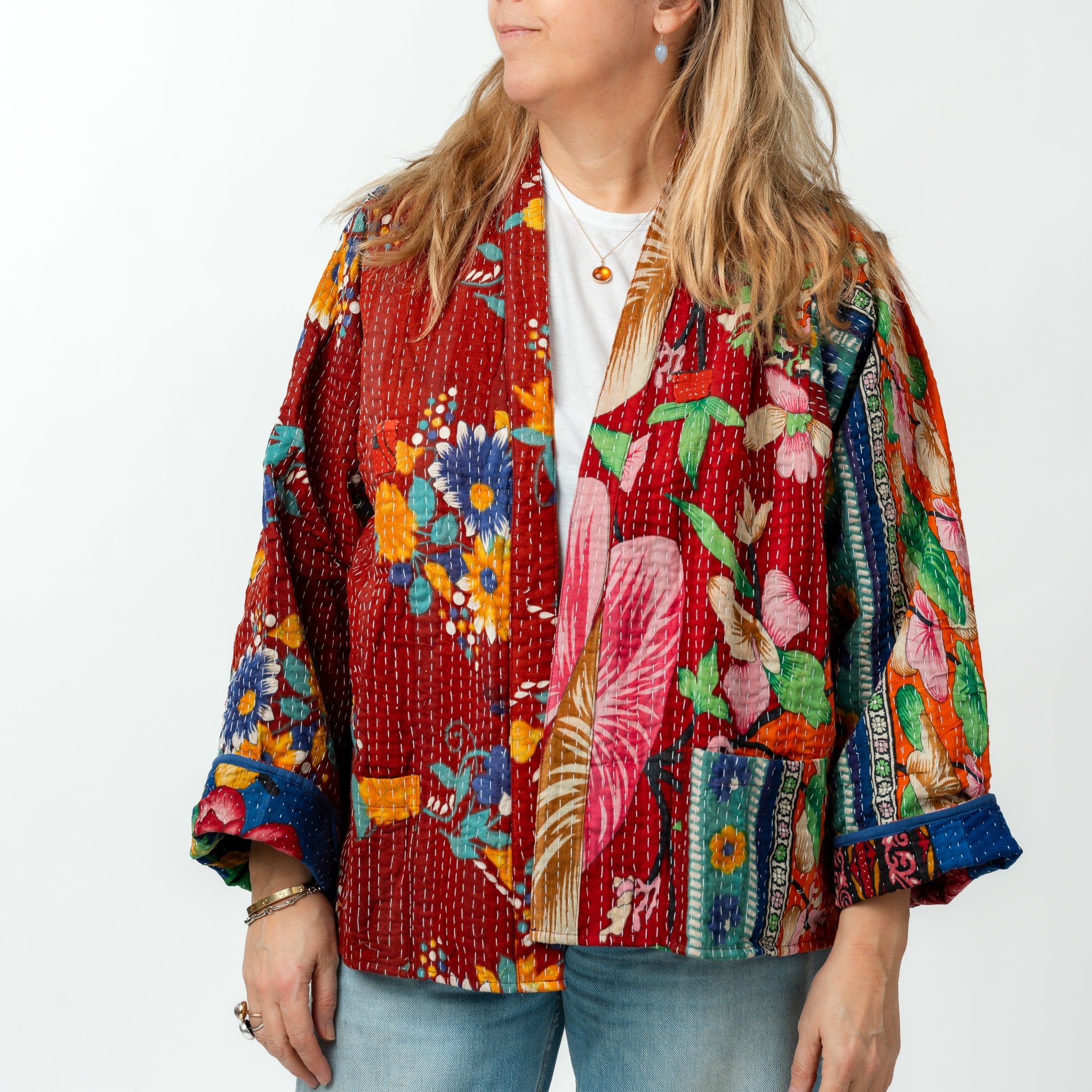 Reversible Vintage Kantha Kimono Coat 17 