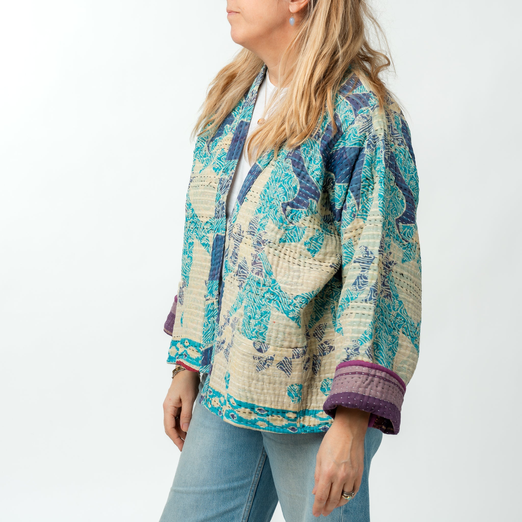 Reversible Vintage Kantha Kimono Coat 18 