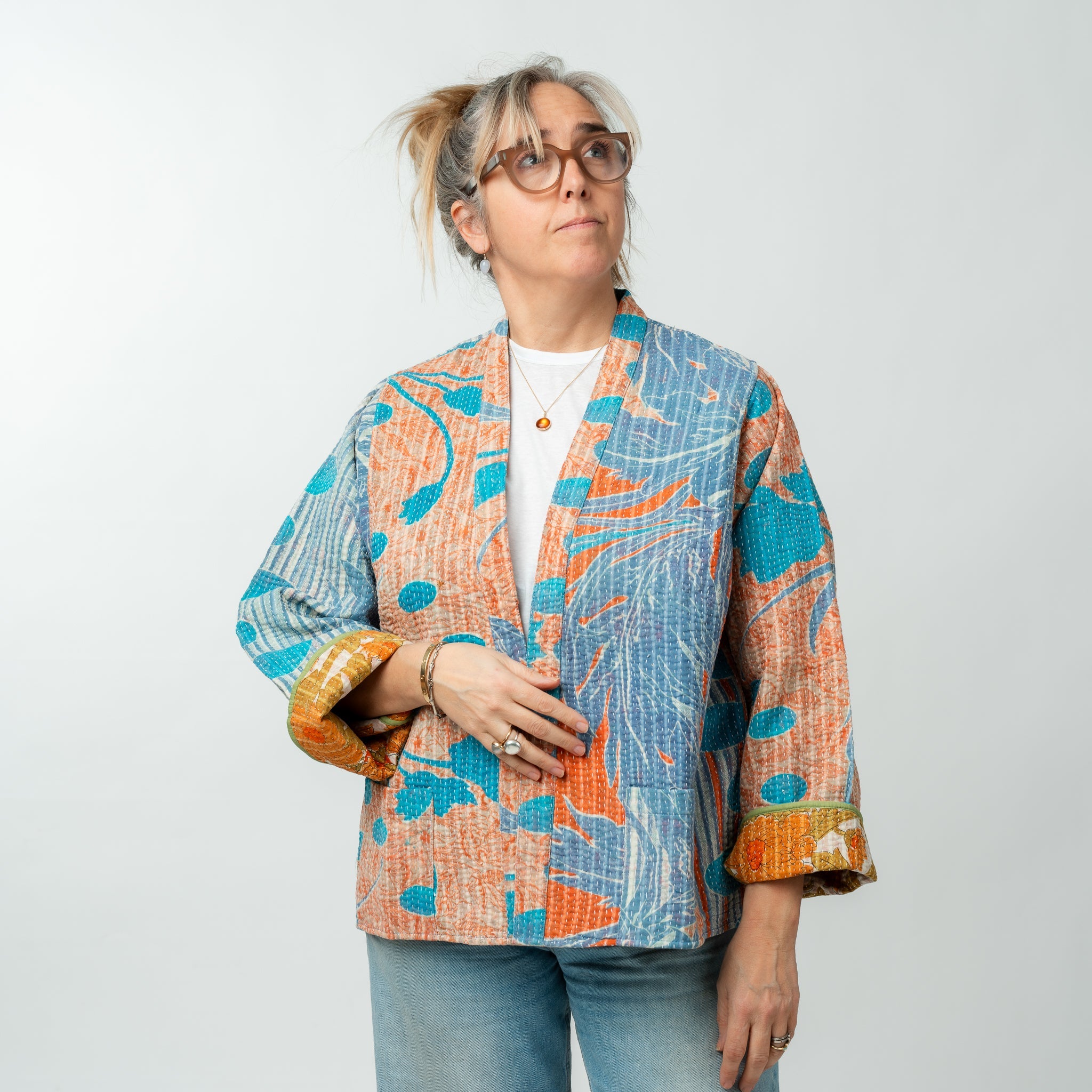 Reversible Vintage Kantha Kimono Coat 21 