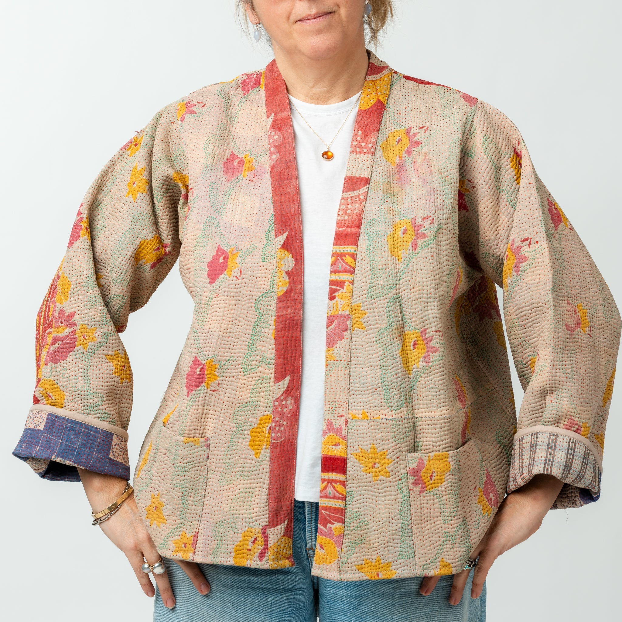 Reversible Vintage Kantha Kimono Coat 22 