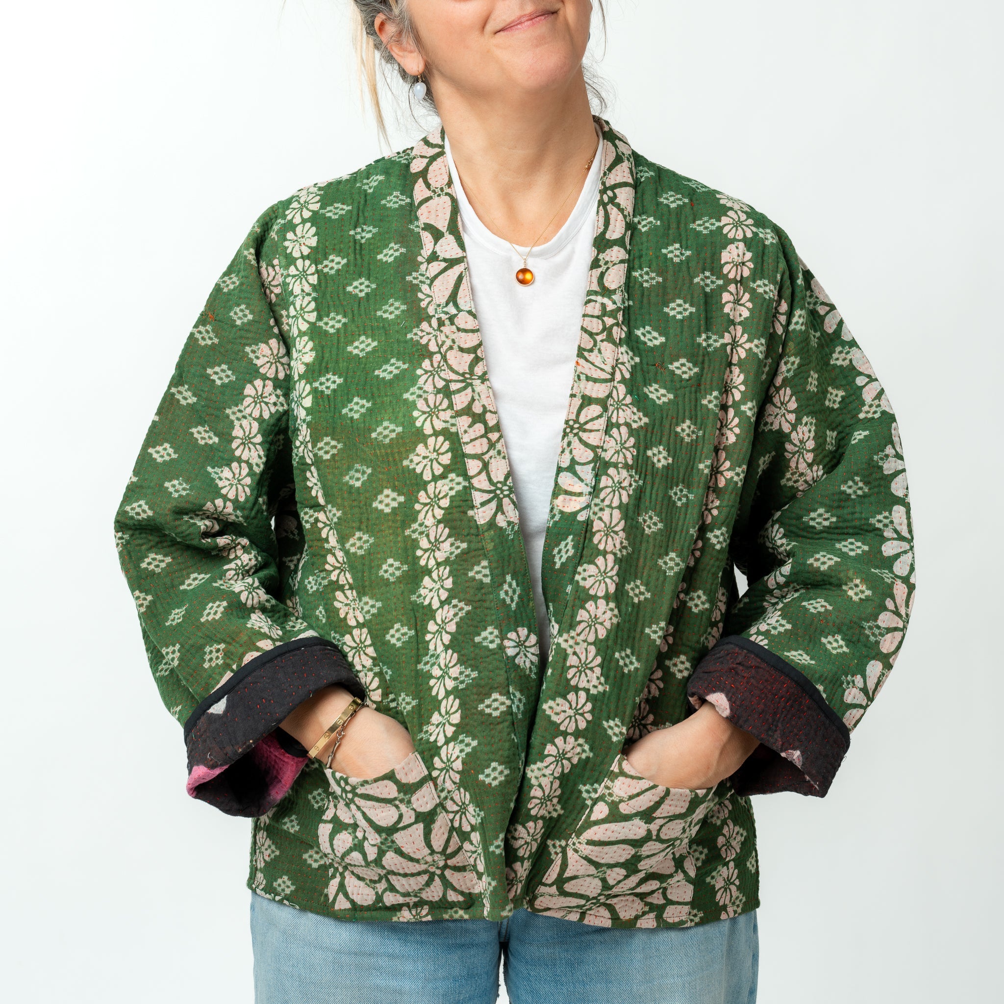 Reversible Vintage Kantha Kimono Coat 23 