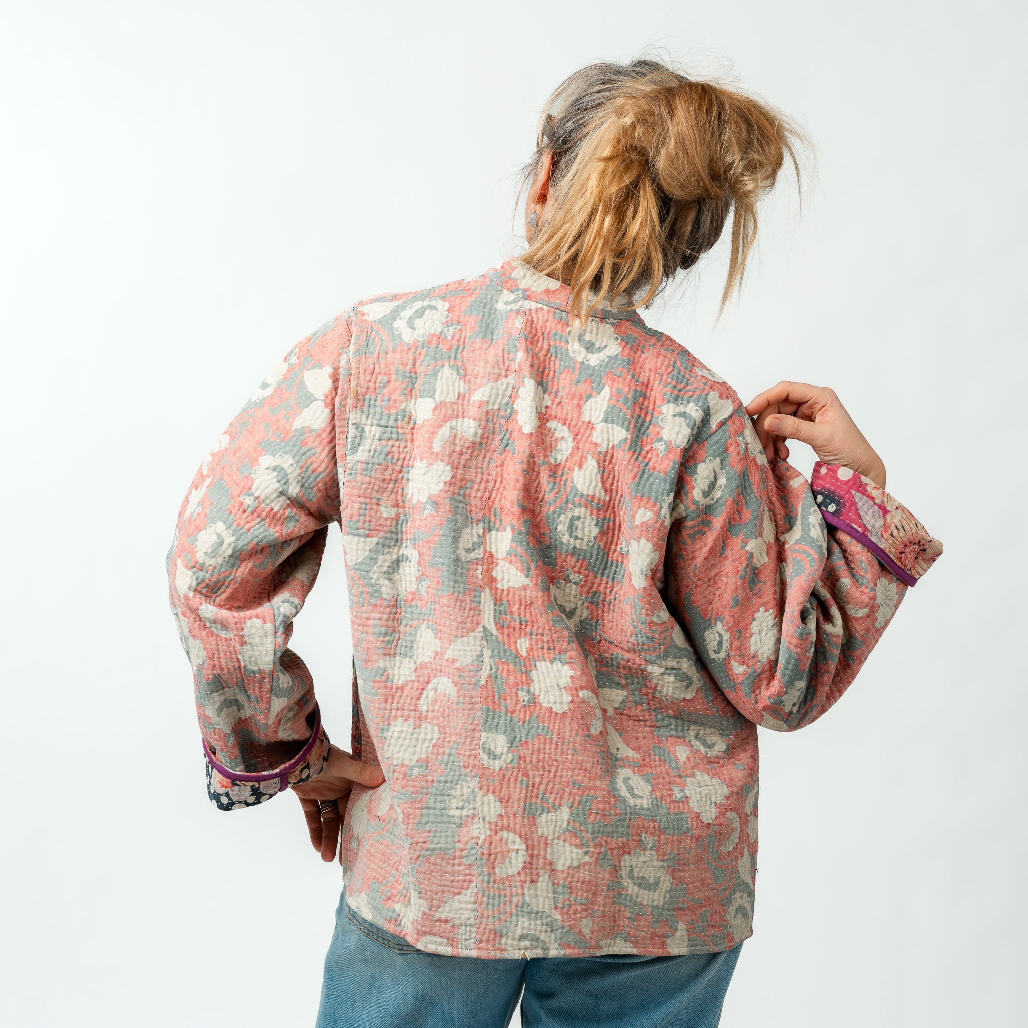 Reversible Vintage Kantha Kimono Coat 24 