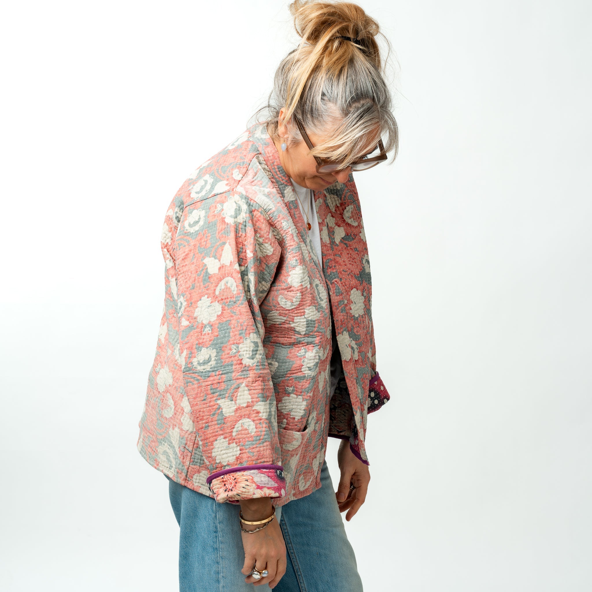 Reversible Vintage Kantha Kimono Coat 24 