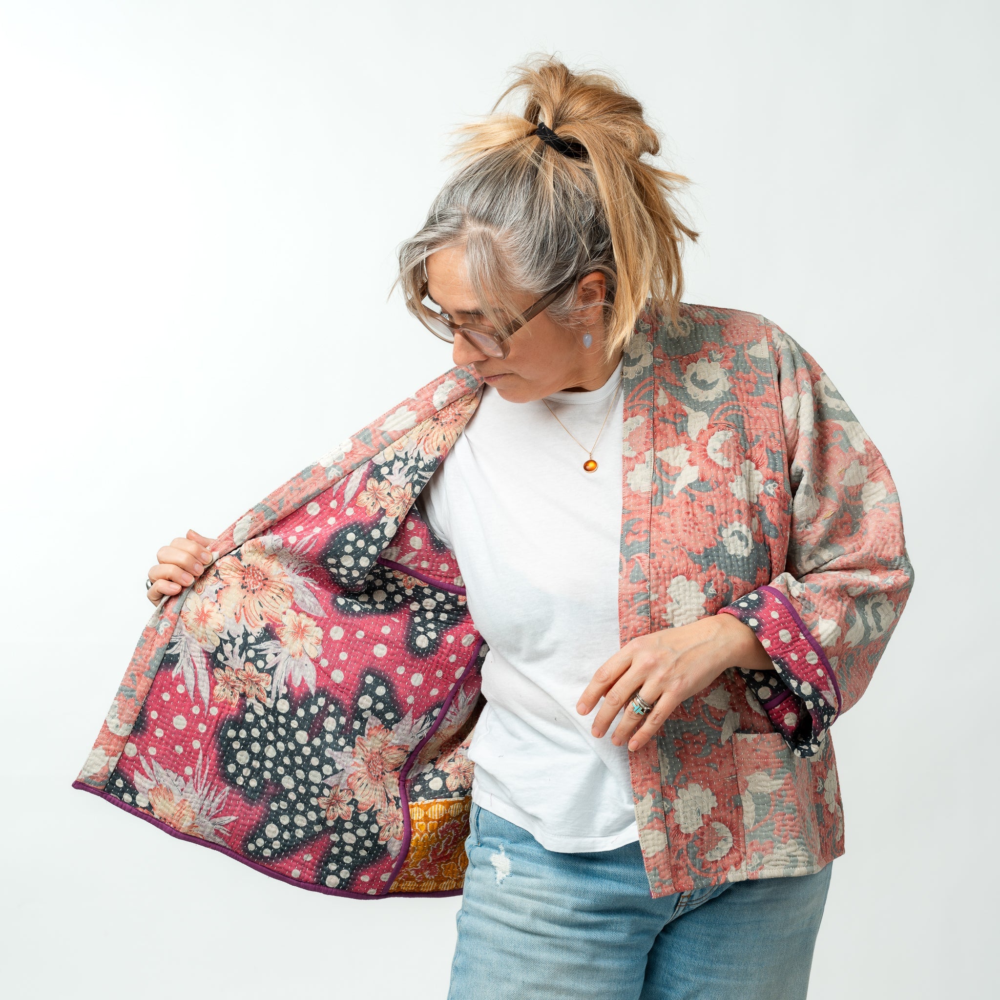 Reversible Vintage Kantha Kimono Coat 24 