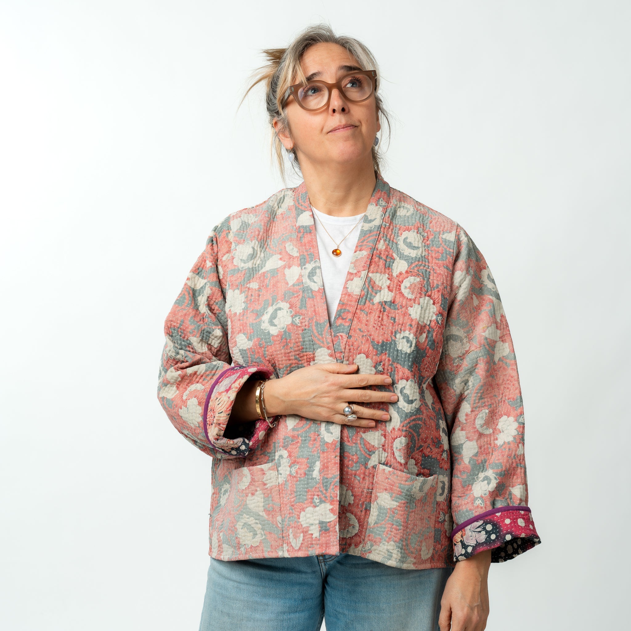 Reversible Vintage Kantha Kimono Coat 24 