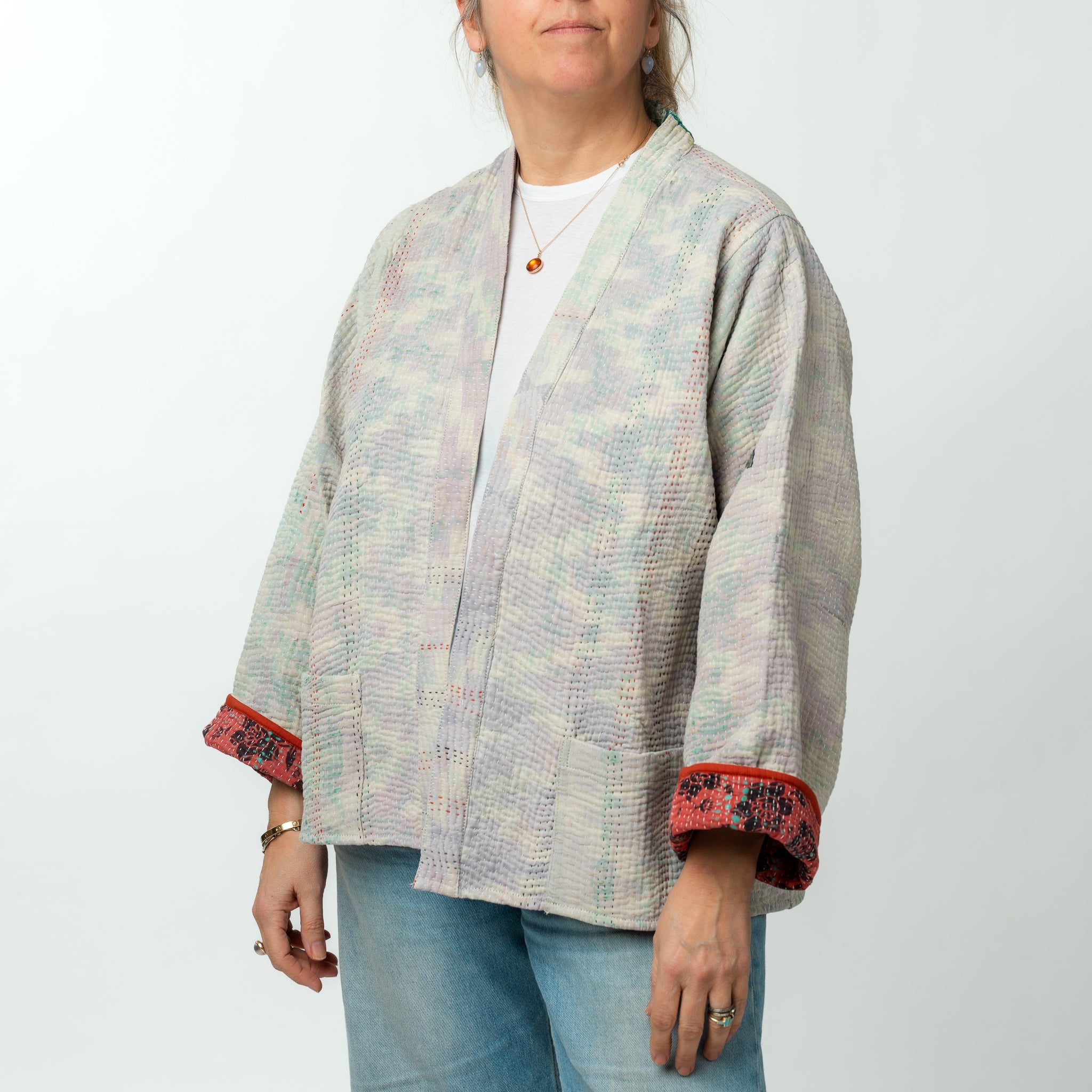 Reversible Vintage Kantha Kimono Coat 25 