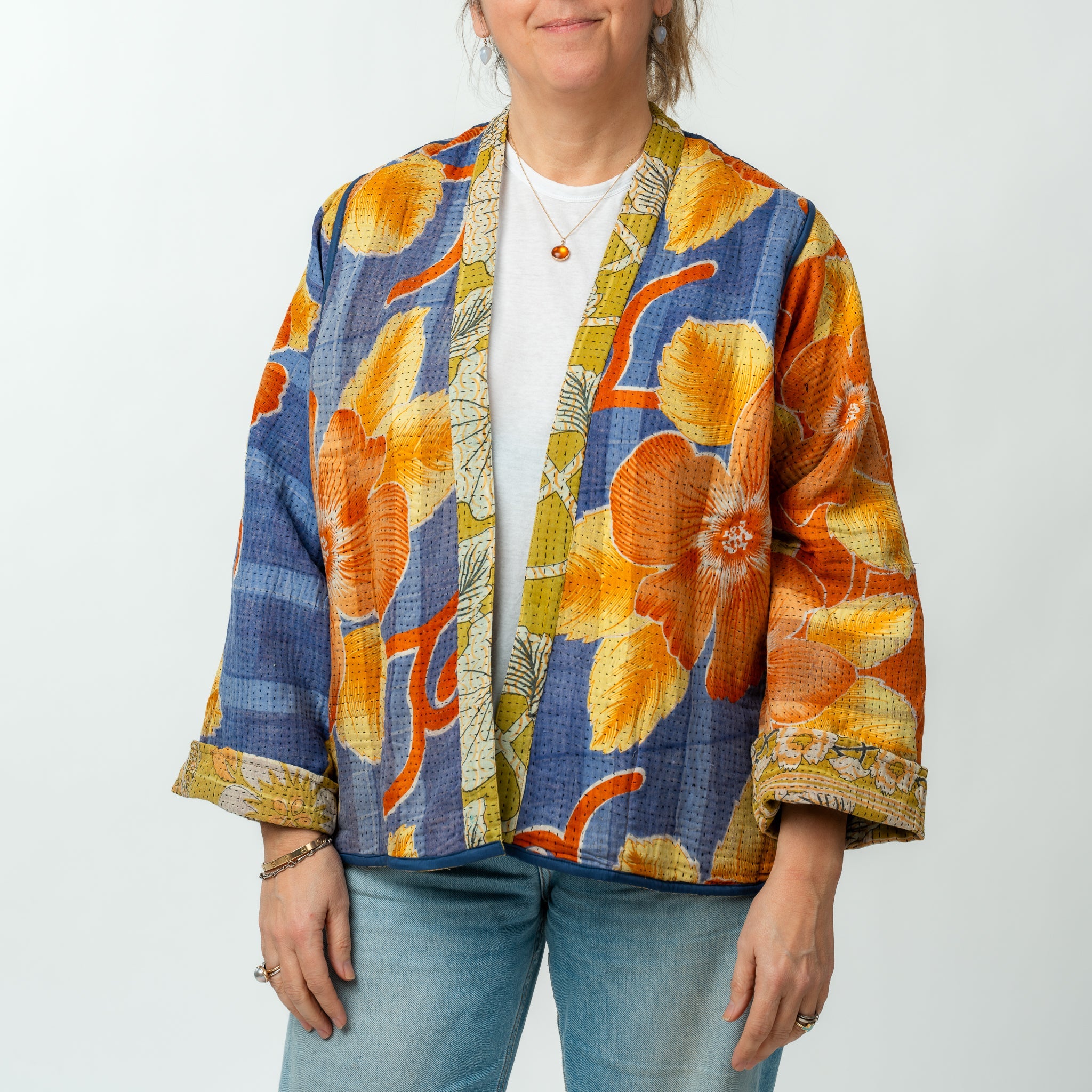 Reversible Vintage Kantha Kimono Coat 27 