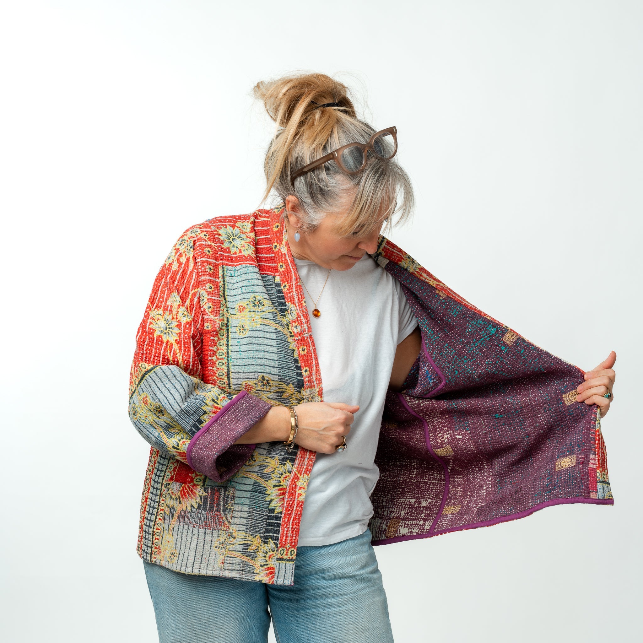 Reversible Vintage Kantha Kimono Coat 29 