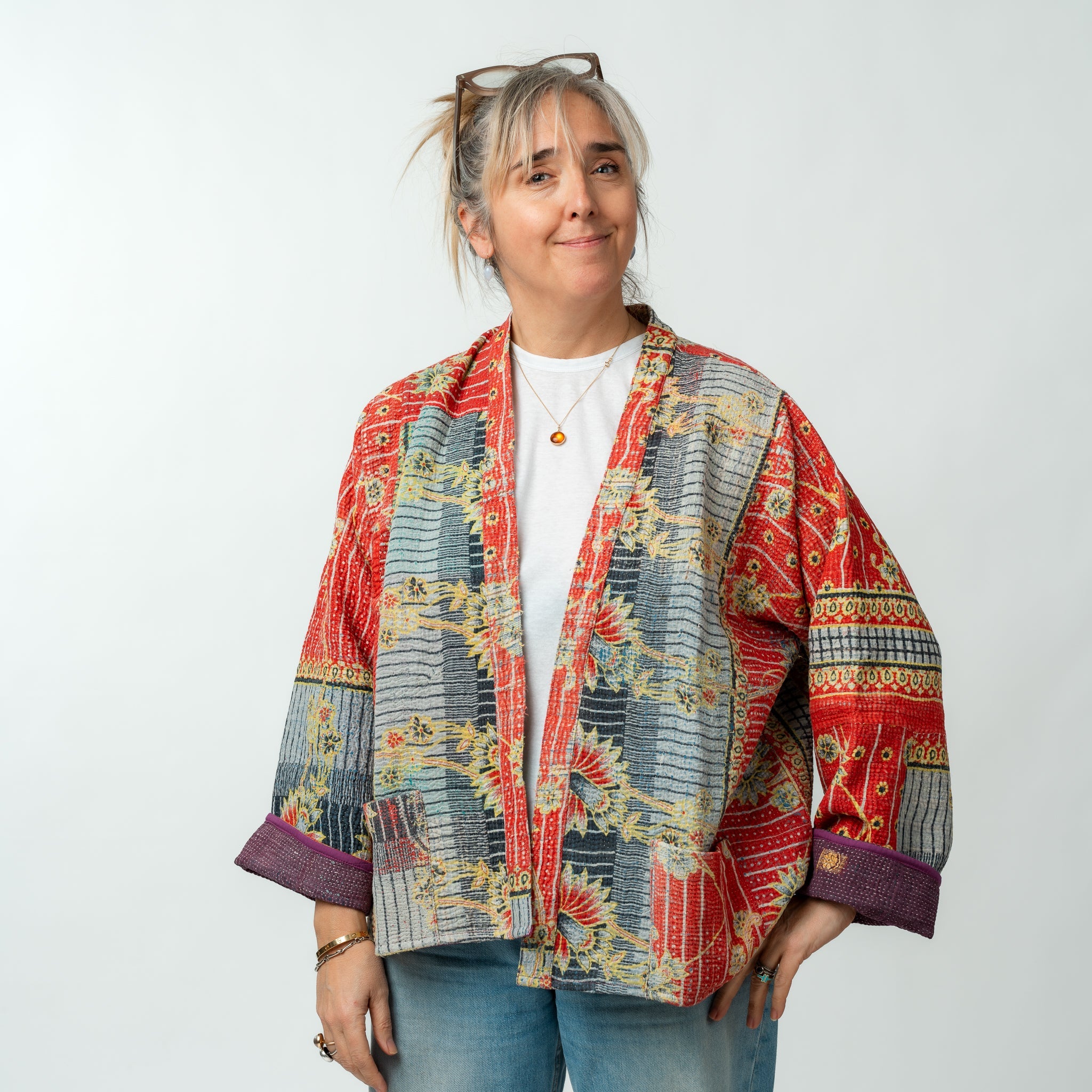 Reversible Vintage Kantha Kimono Coat 29 