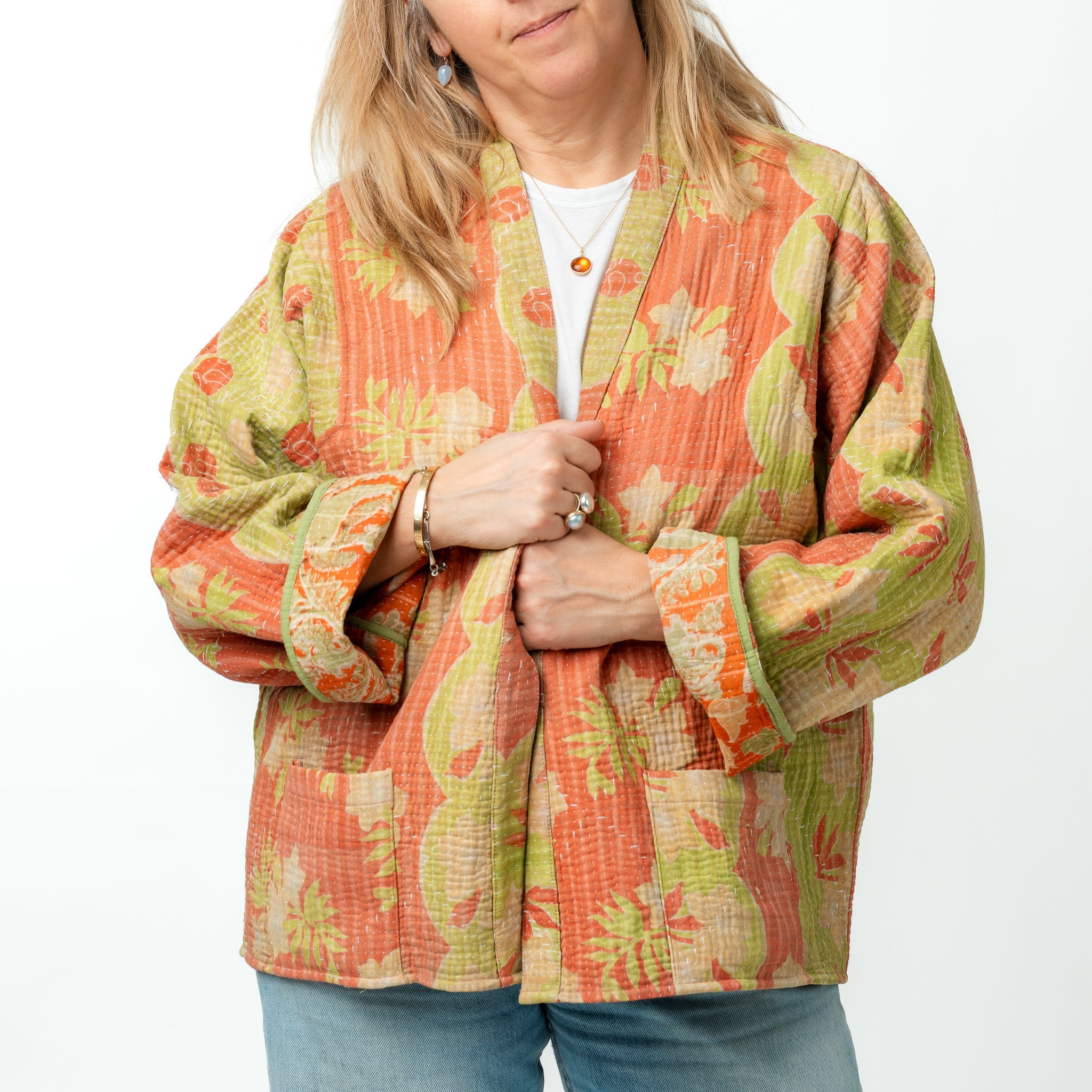 Reversible Vintage Kantha Kimono Coat 6 