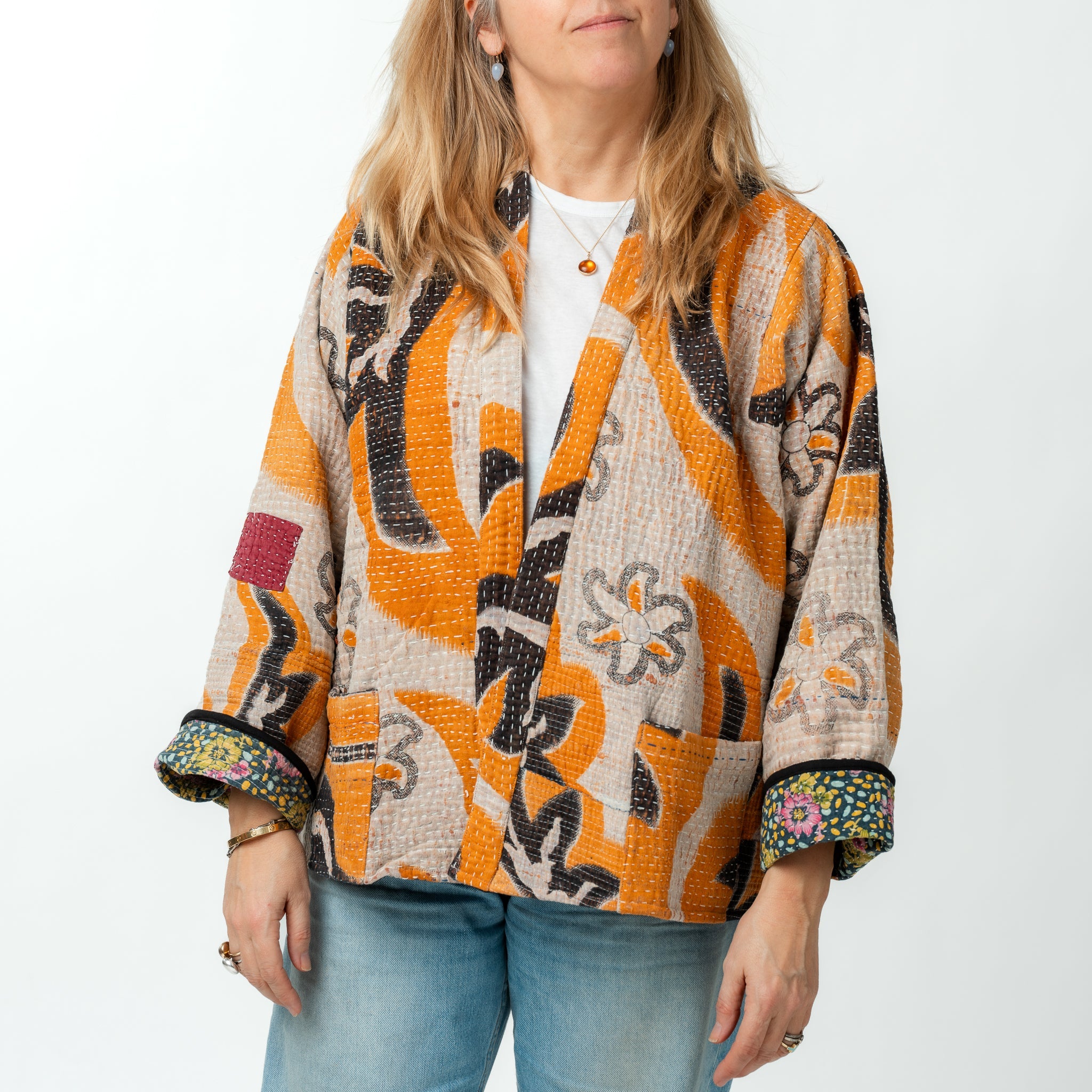 Reversible Vintage Kantha Kimono Coat 9 