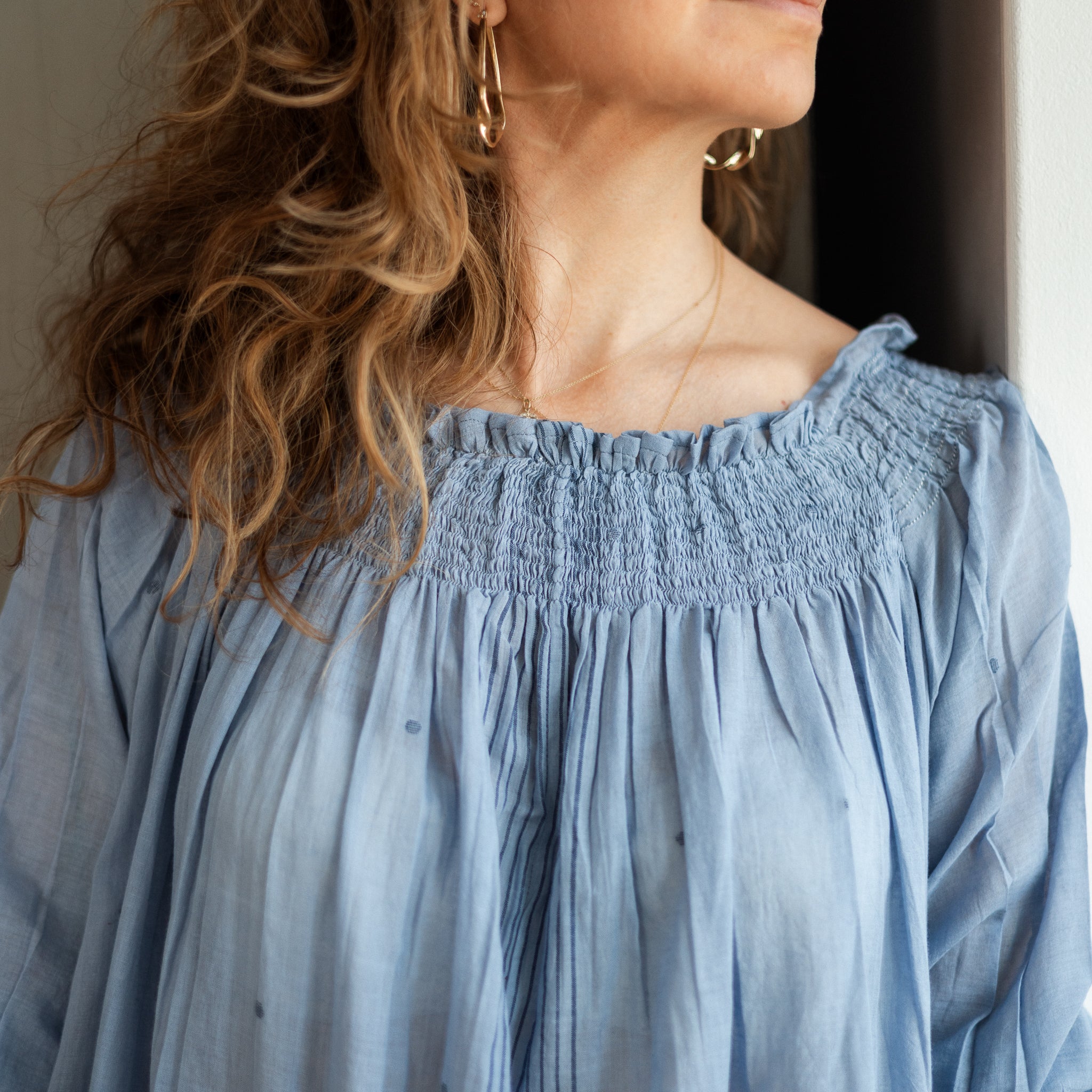 Smocked Dyed Jamdani Lounge Dress 