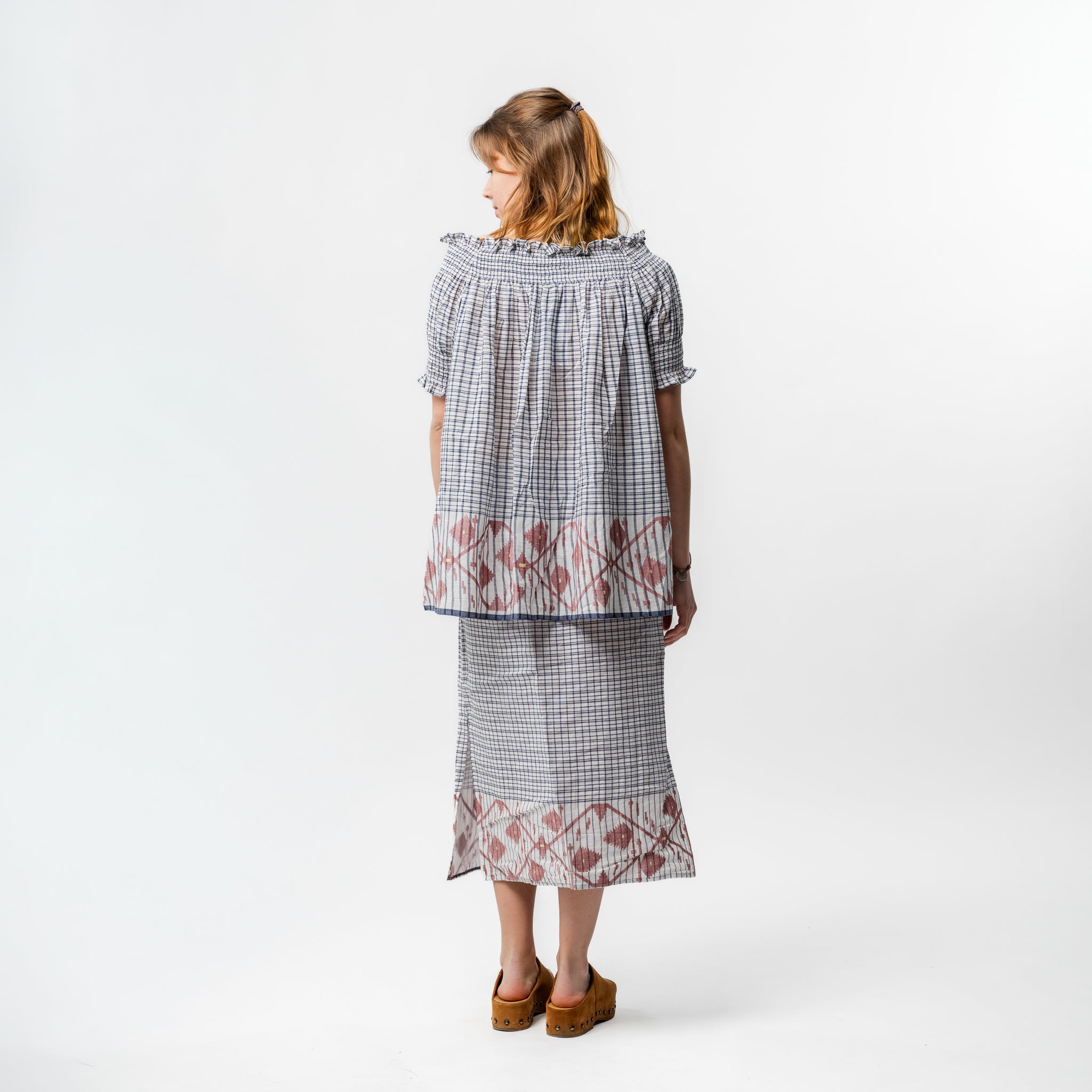 Smocked Jamdani Check Blouse 