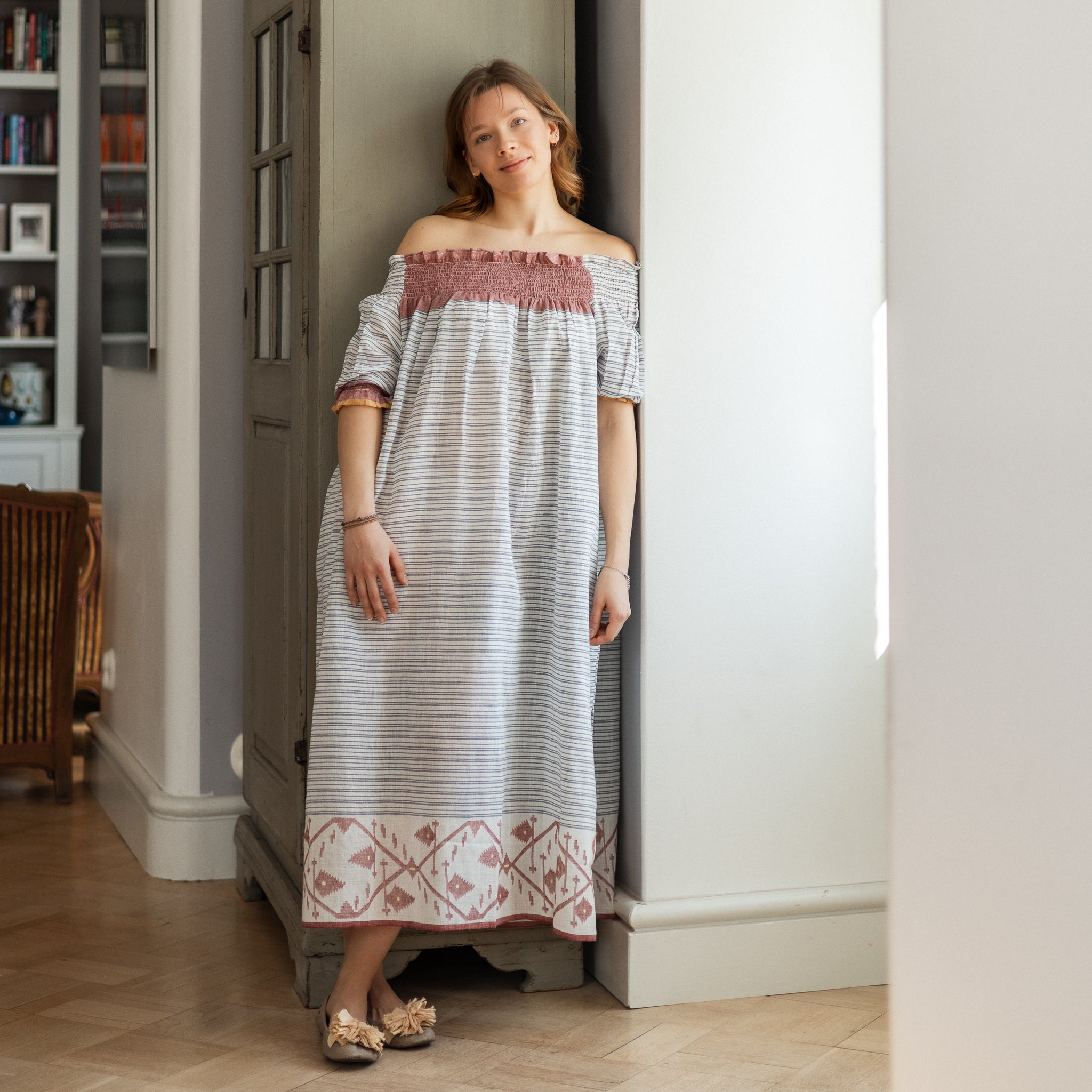 Smocked Jamdani Lounge Dress 