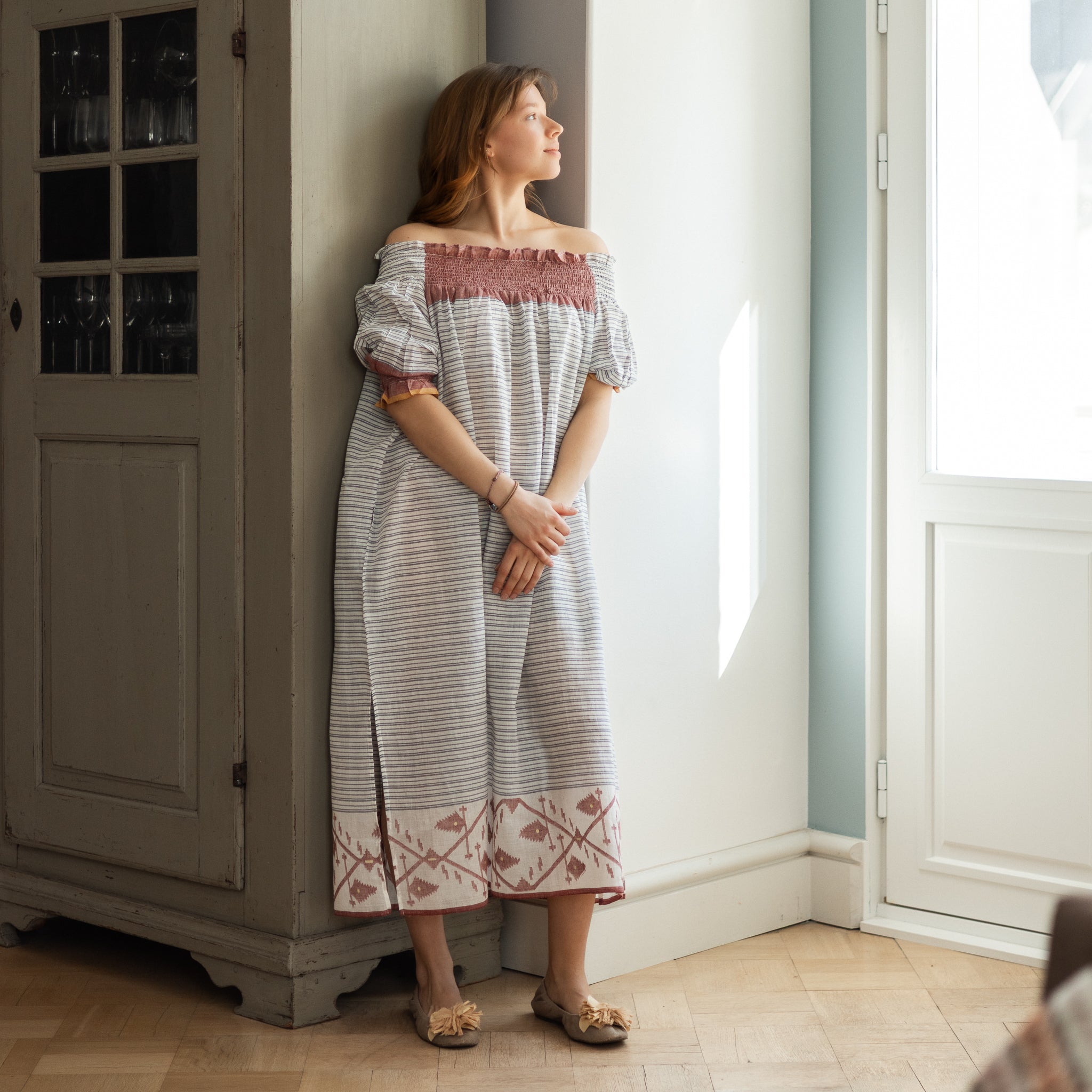 Smocked Jamdani Lounge Dress 