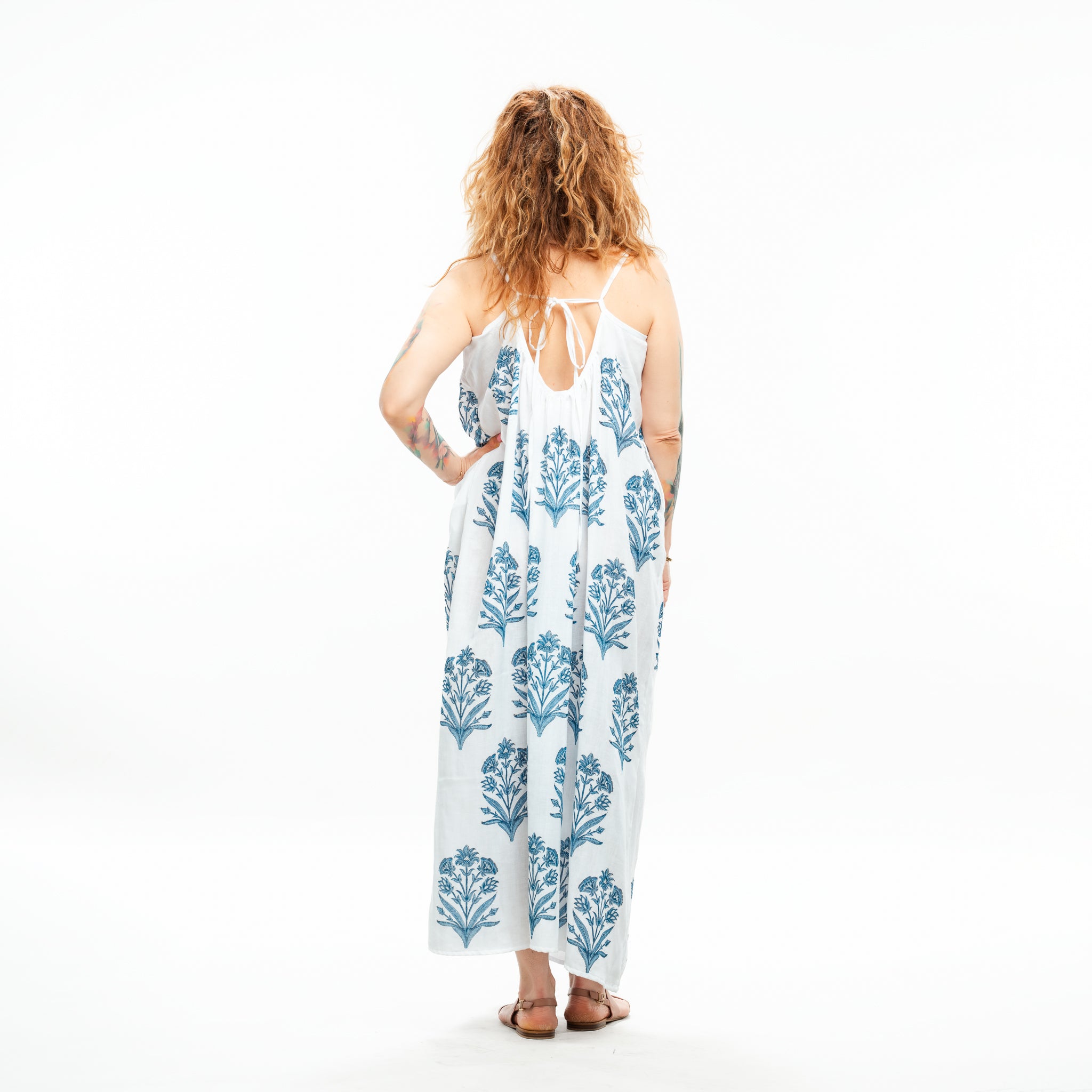 Spaghetti Strap Quilted Cotton Maxi 