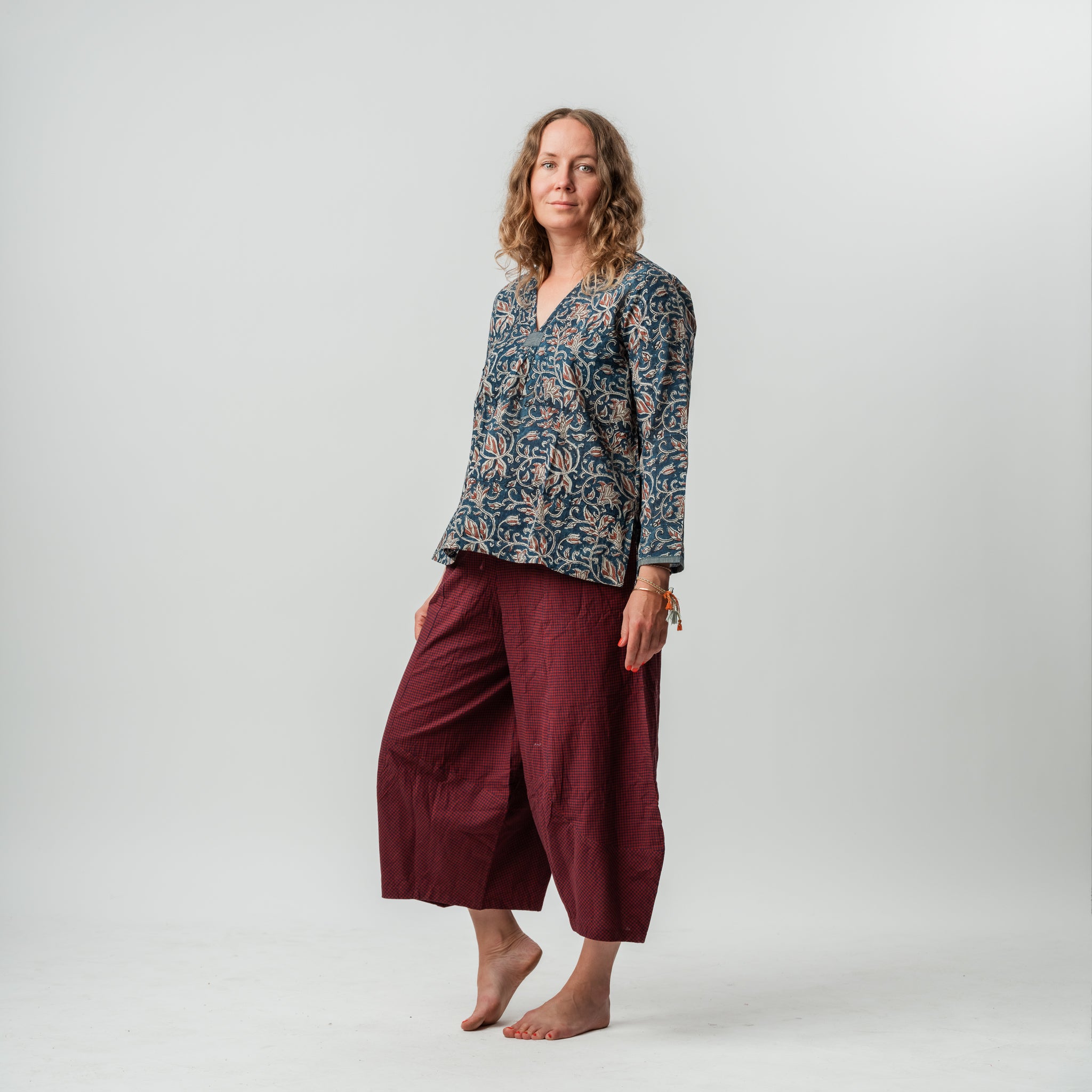 Block Printed V Neck Top