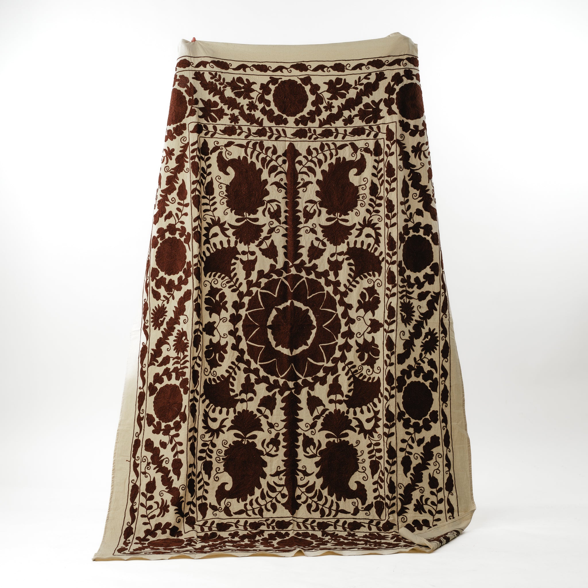 Suzani Bedcover Handwoven Silk Solids dark brown