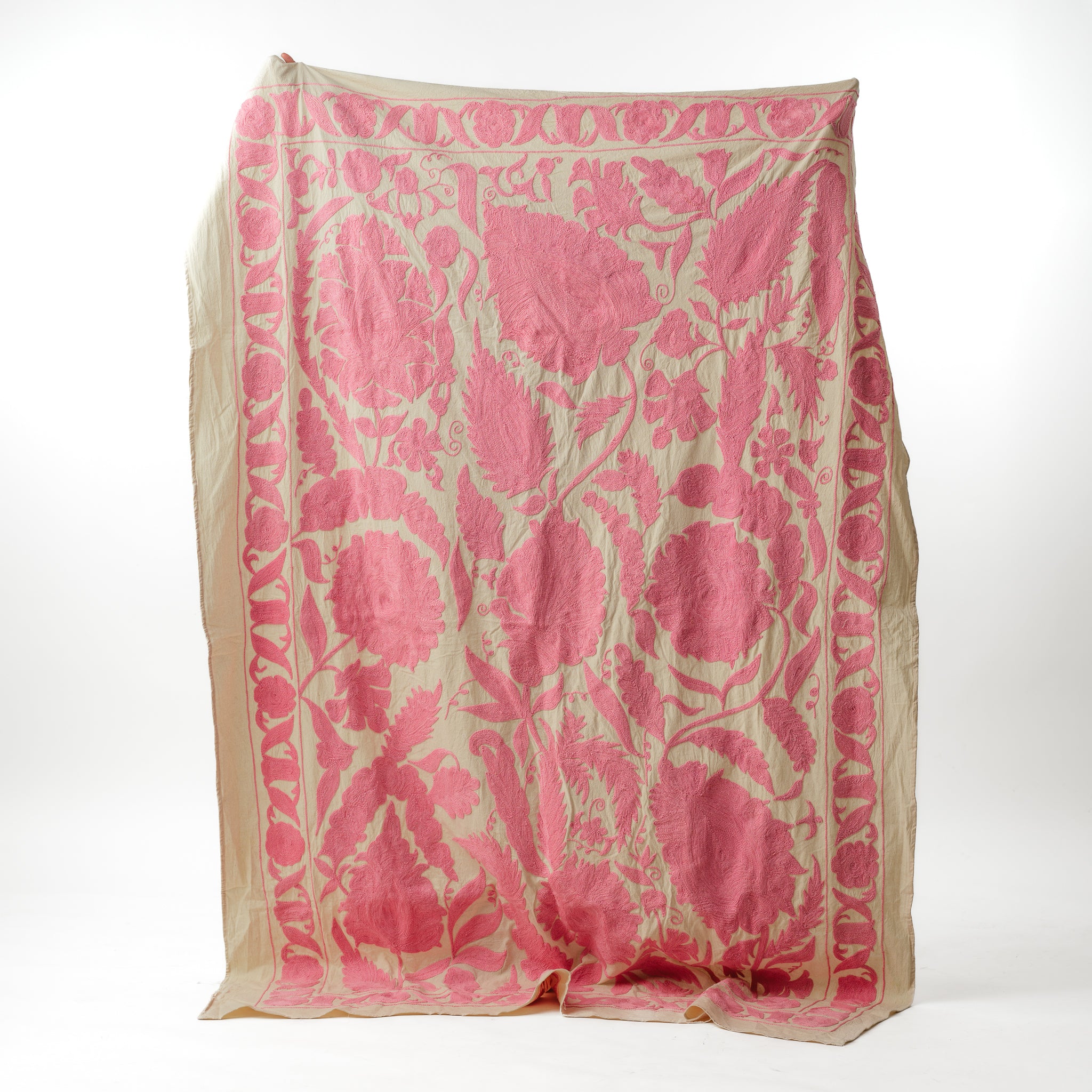 Suzani Bedcover Handwoven Pink Silk -1 
