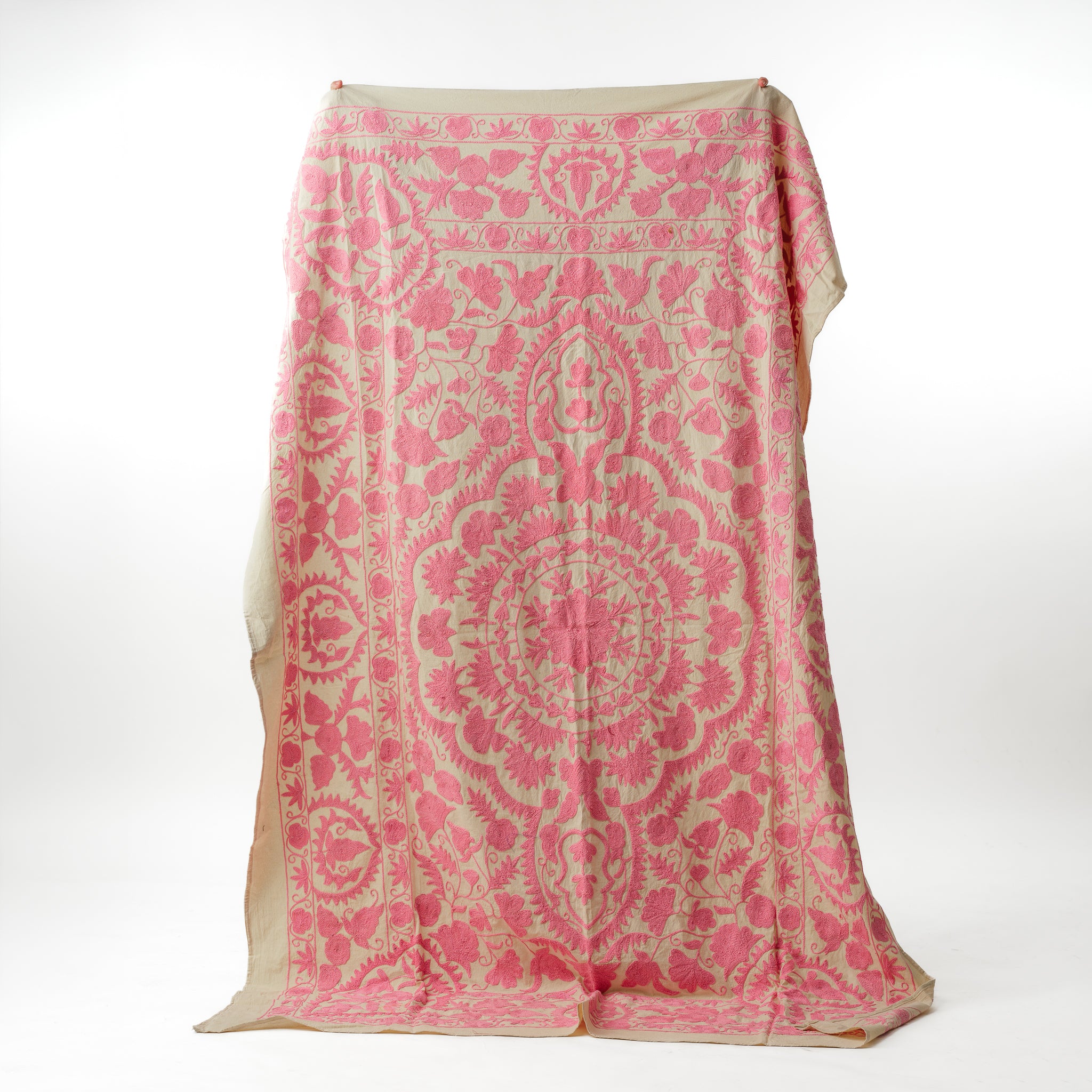 Suzani Bedcover Handwoven Pink Silk -2 