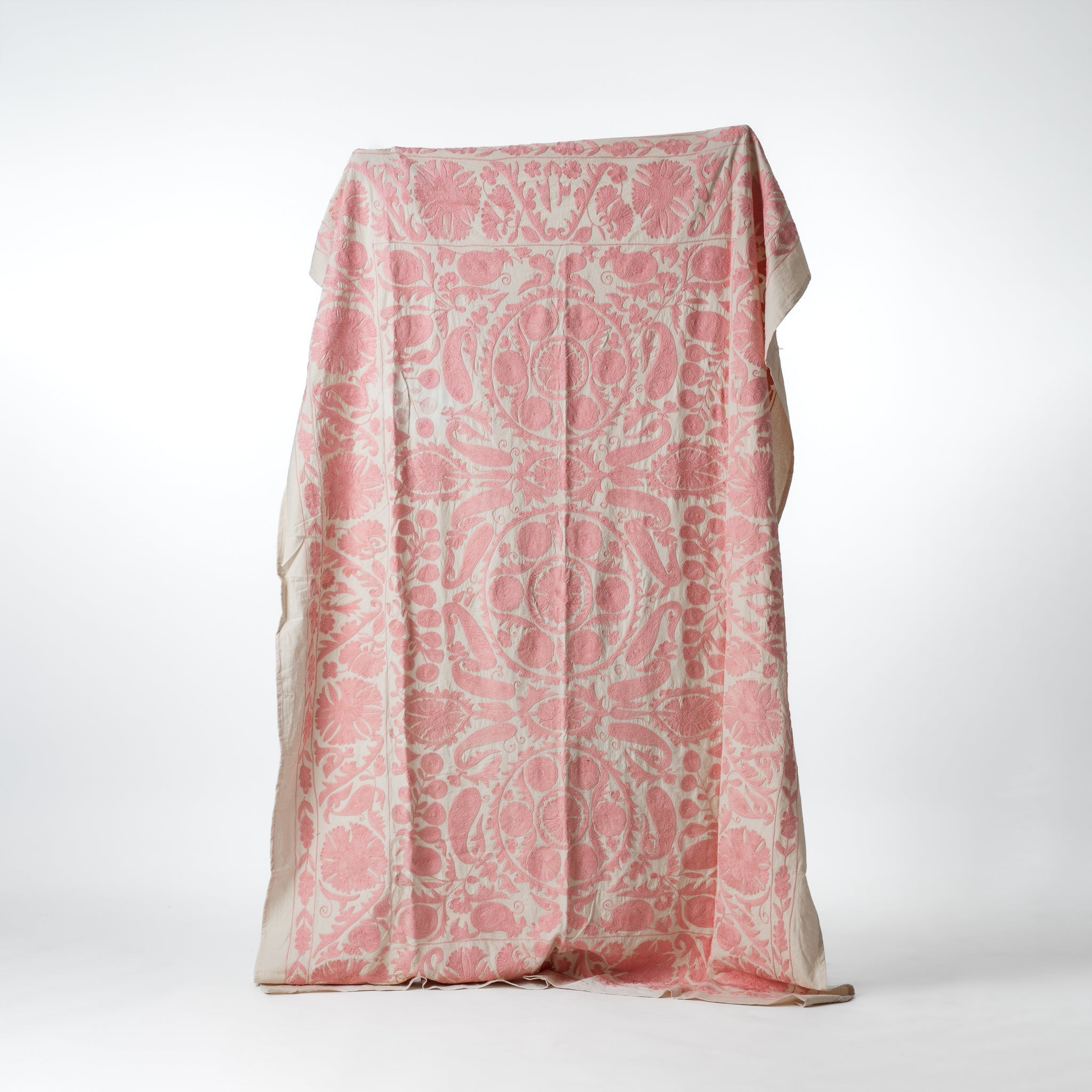 Suzani Bedcover Handwoven Silk Light pink