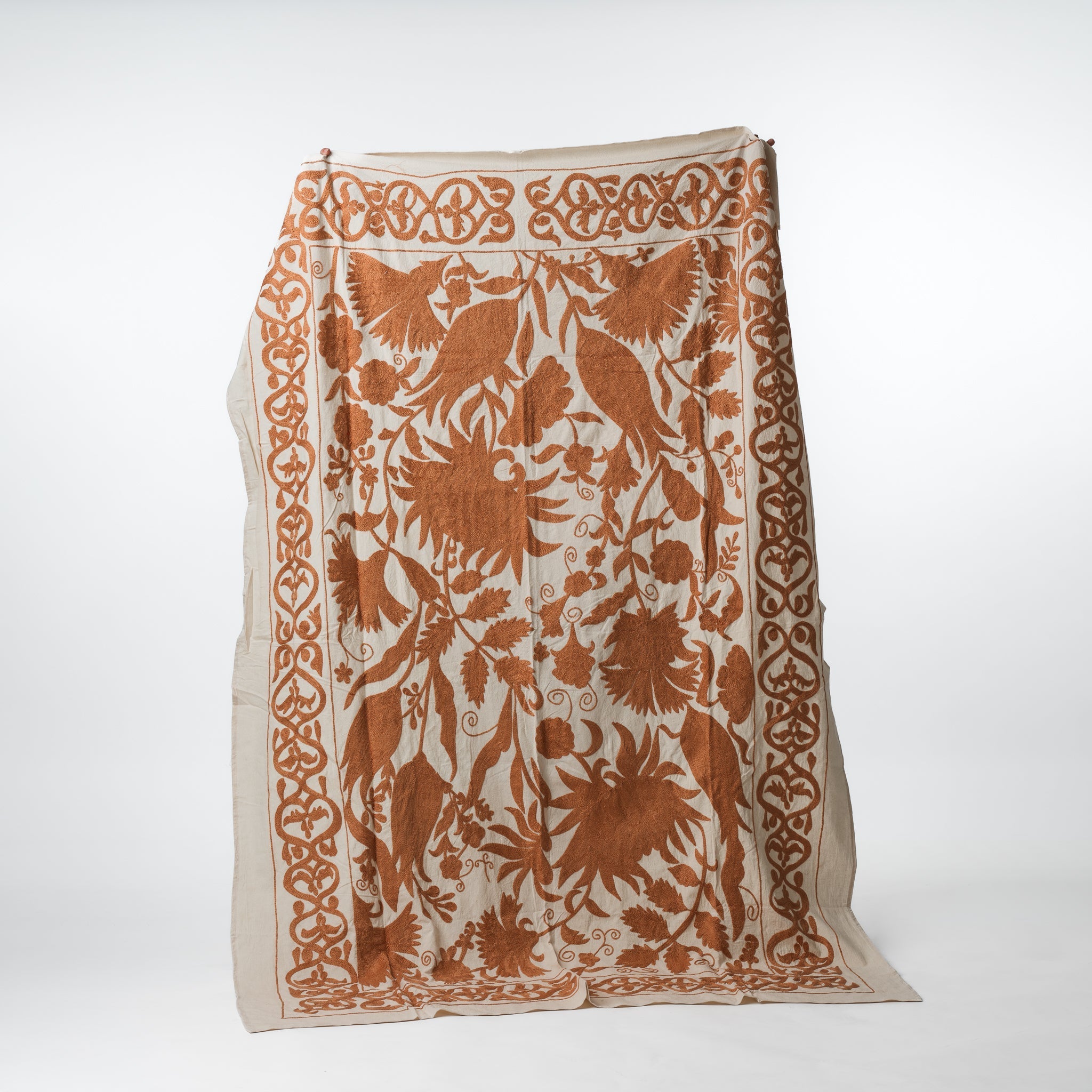 Suzani Bedcover Handwoven Silk Brown