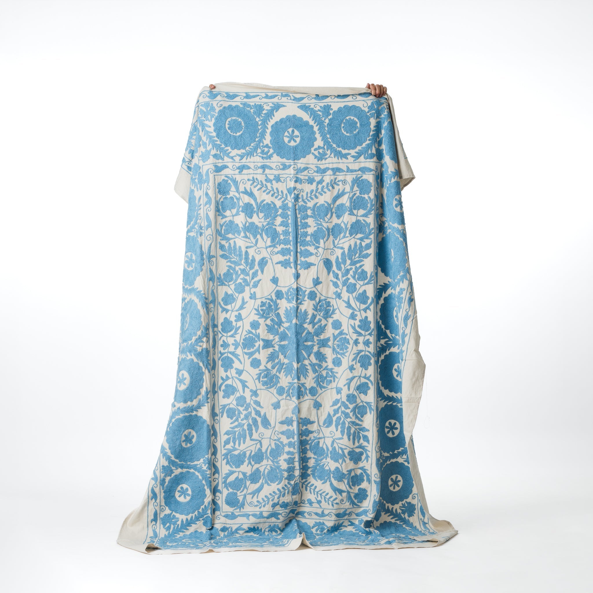 Suzani Bedcover Handwoven Silk Blue