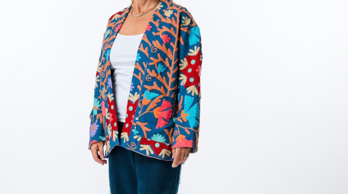 Suzani Kimono Coat Blues 