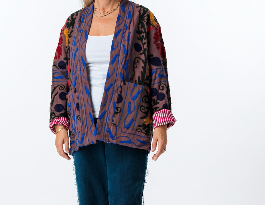Suzani Kimono Coat Purple 
