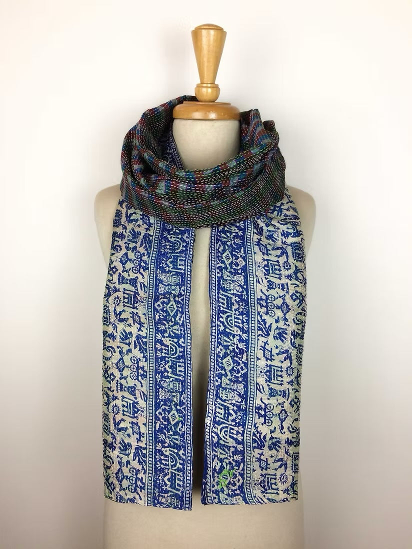 Upcycled Silk Saris Scarf Blues 