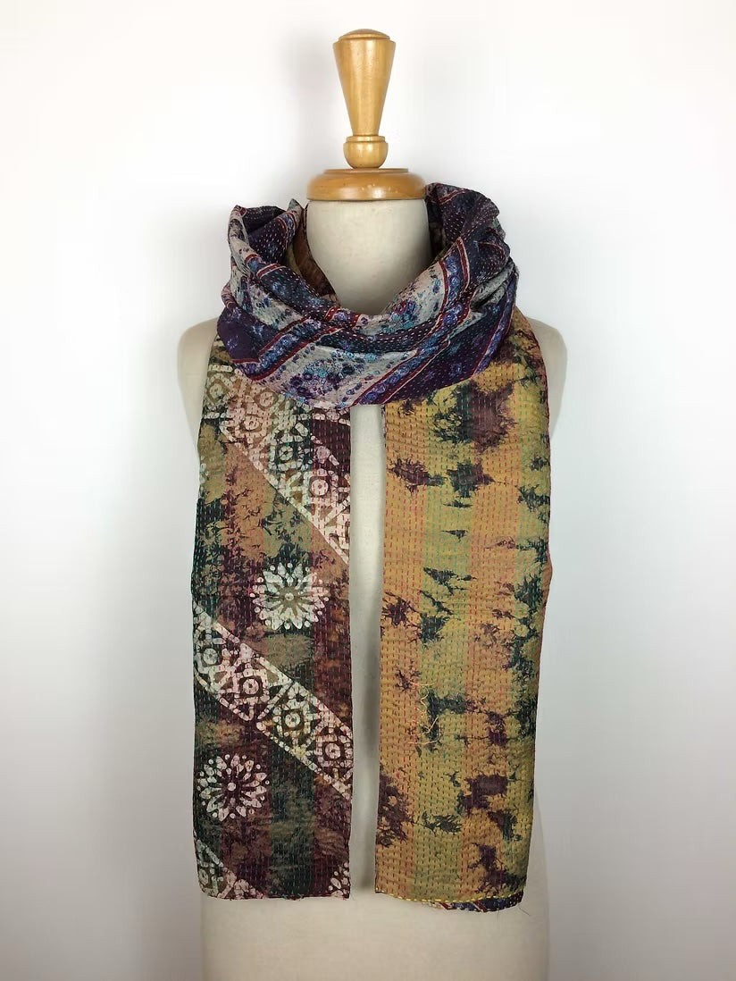 Upcycled Silk Saris Scarf Greens 