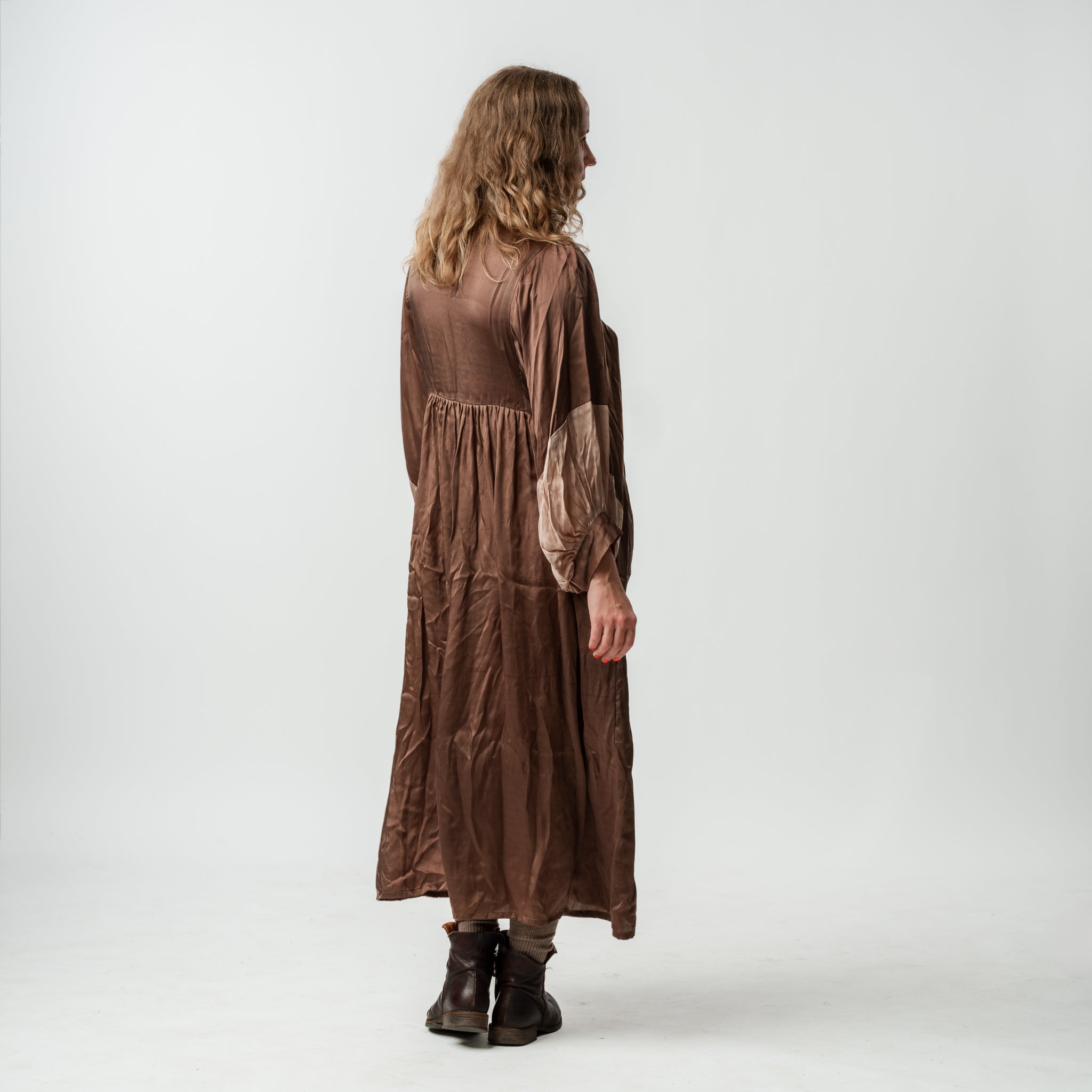 Vintage Bibbed Brown Satin Maxi 