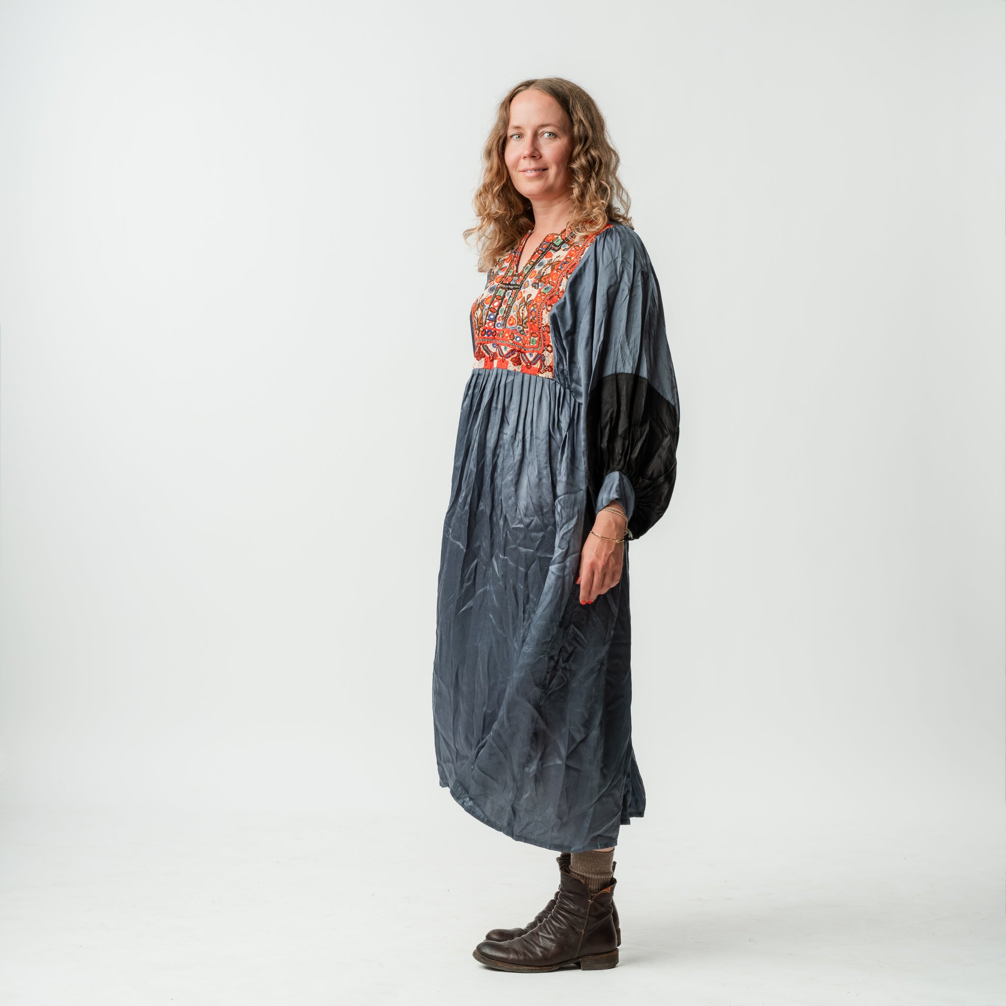 Vintage Bibbed Grey Satin Maxi 2 