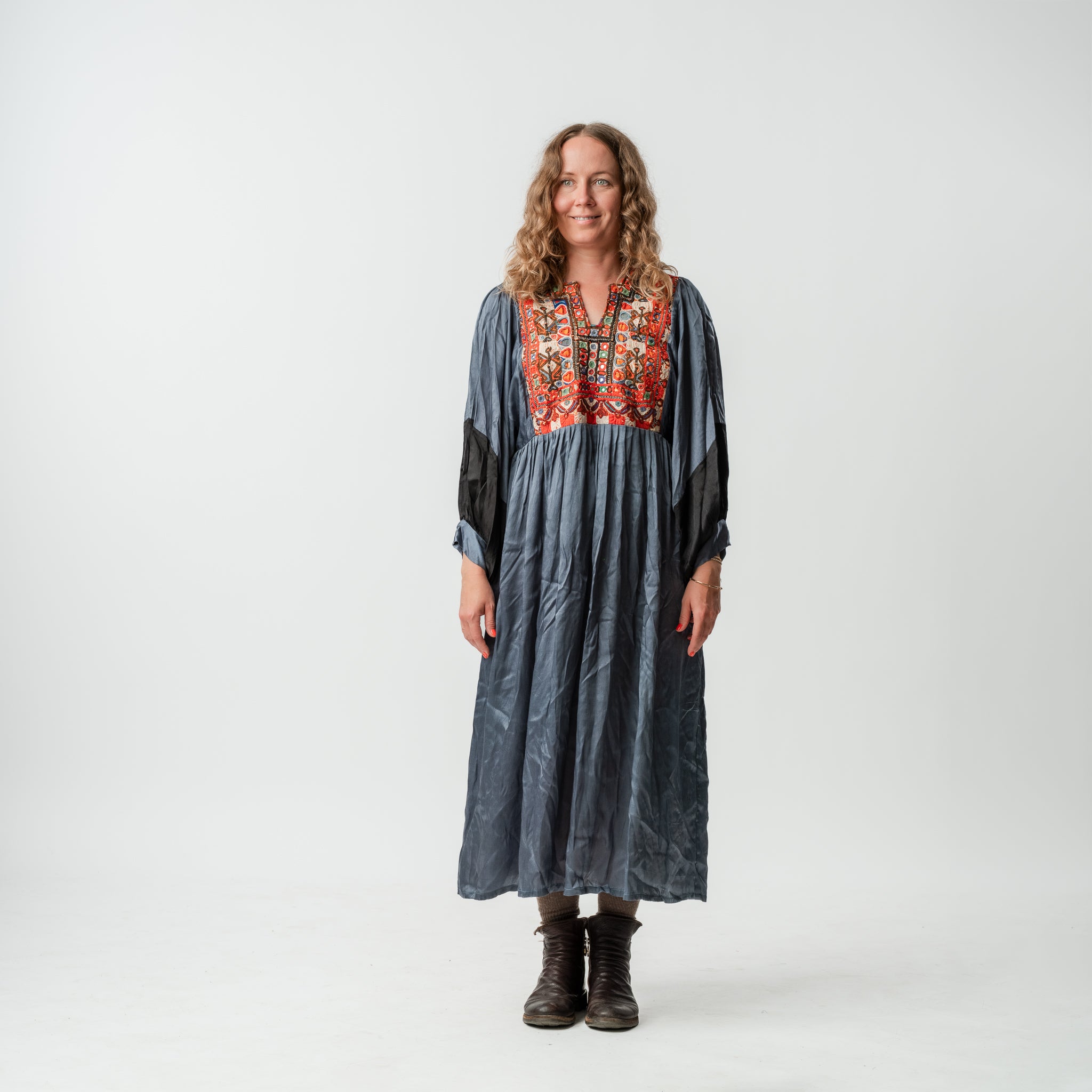 Vintage Bibbed Grey Satin Maxi 2 