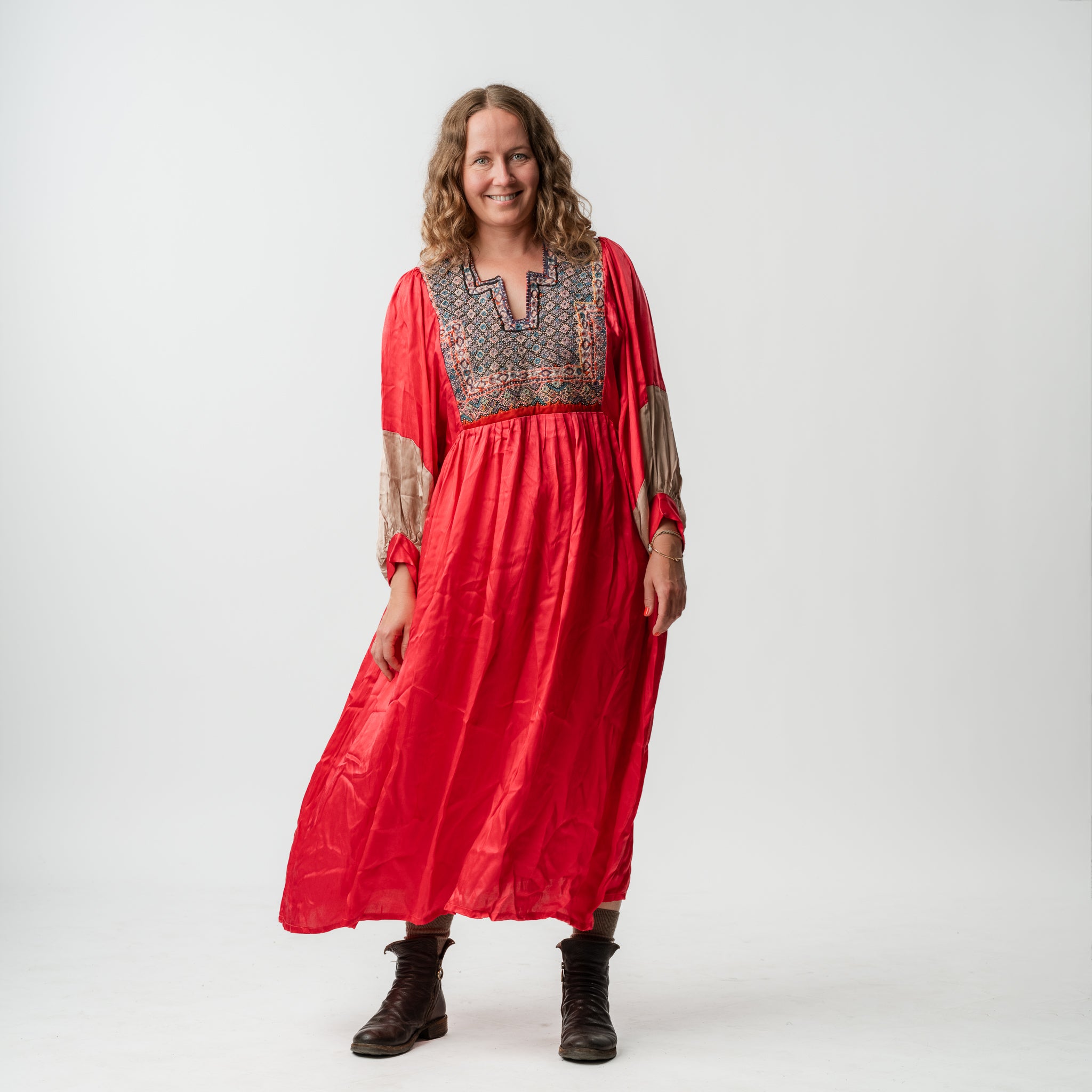 Vintage Bibbed Pink Satin Maxi 