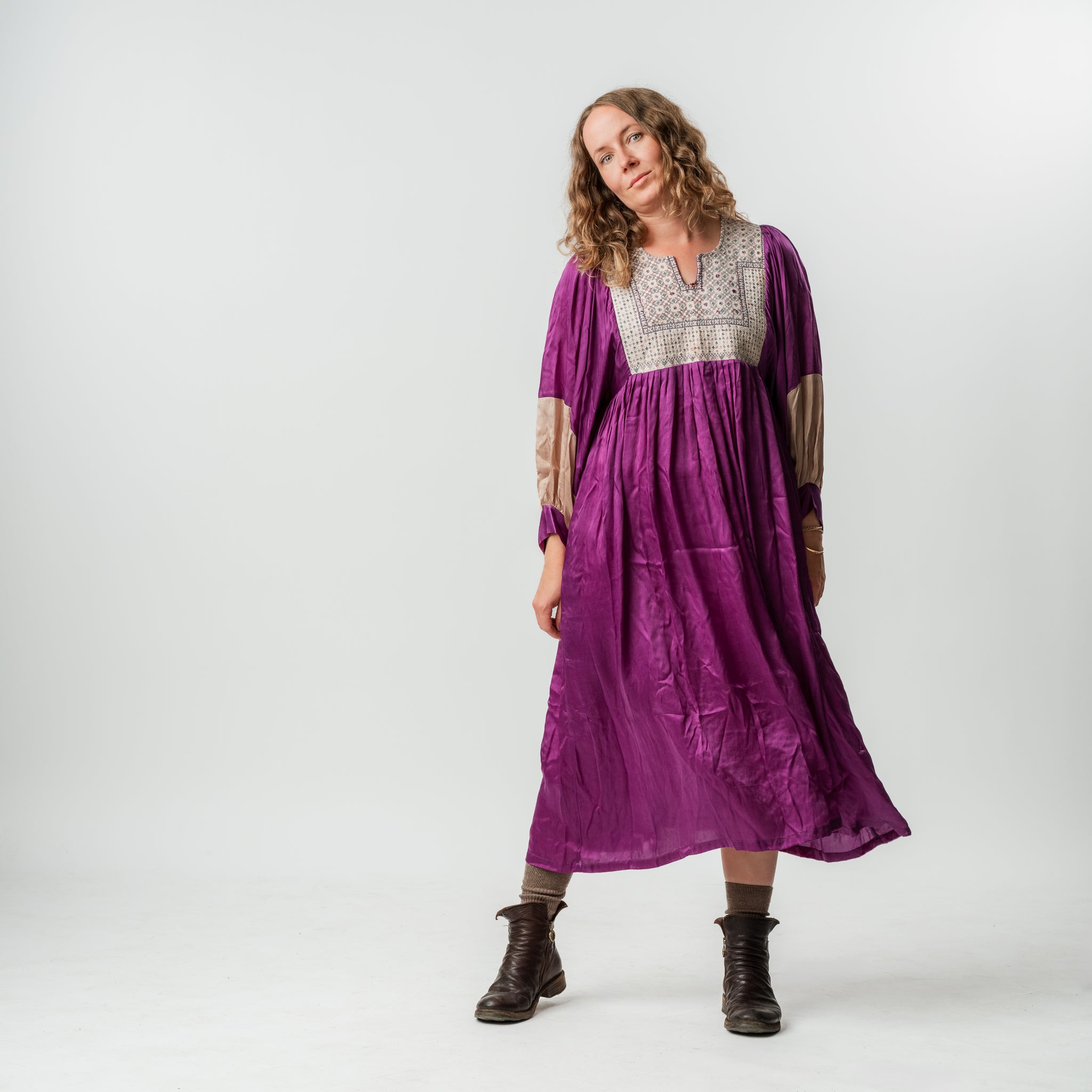 Vintage Bibbed Purple Satin Maxi 1 